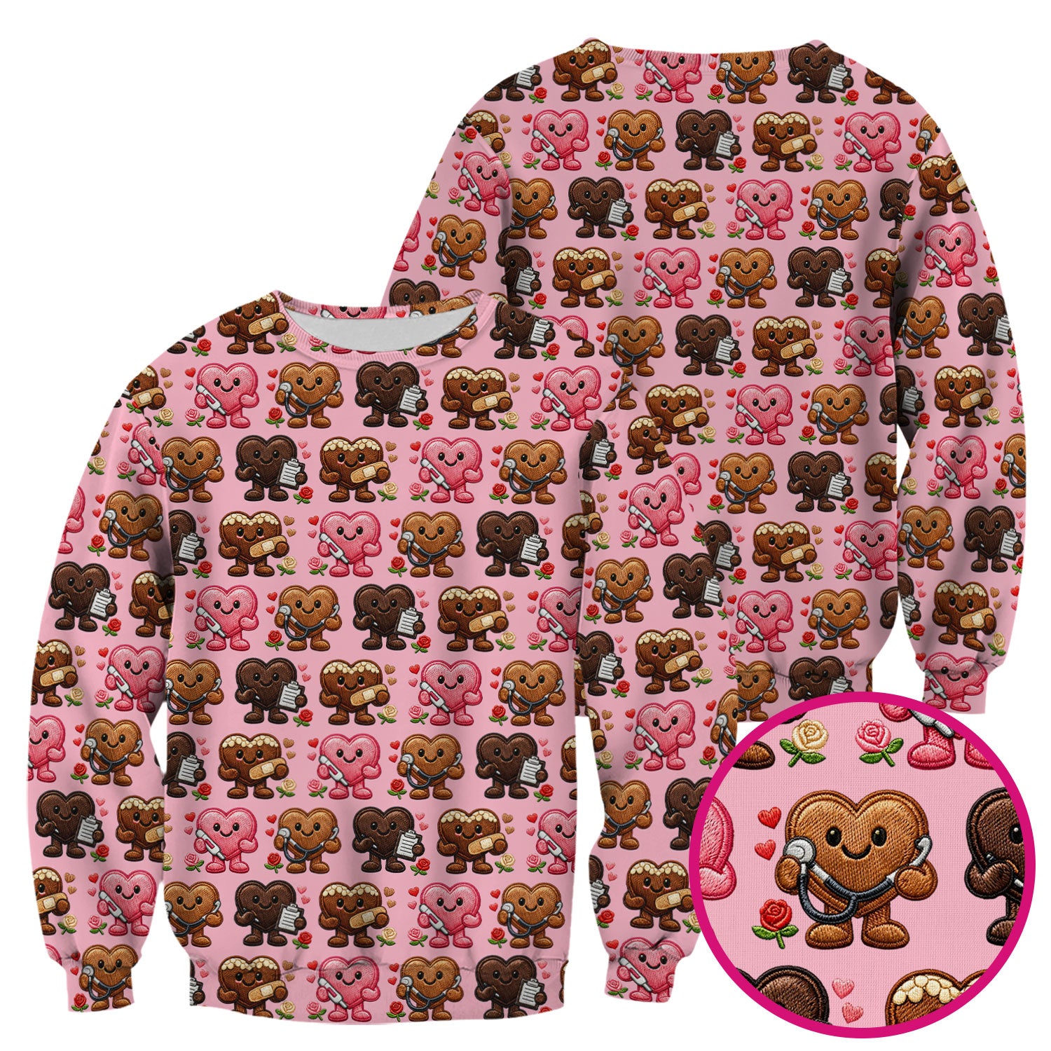 Valentine Heart Nurse Scrub Top, Cute Medical Love Pattern Shirt, Breathable Fabrics Nursing Uniform