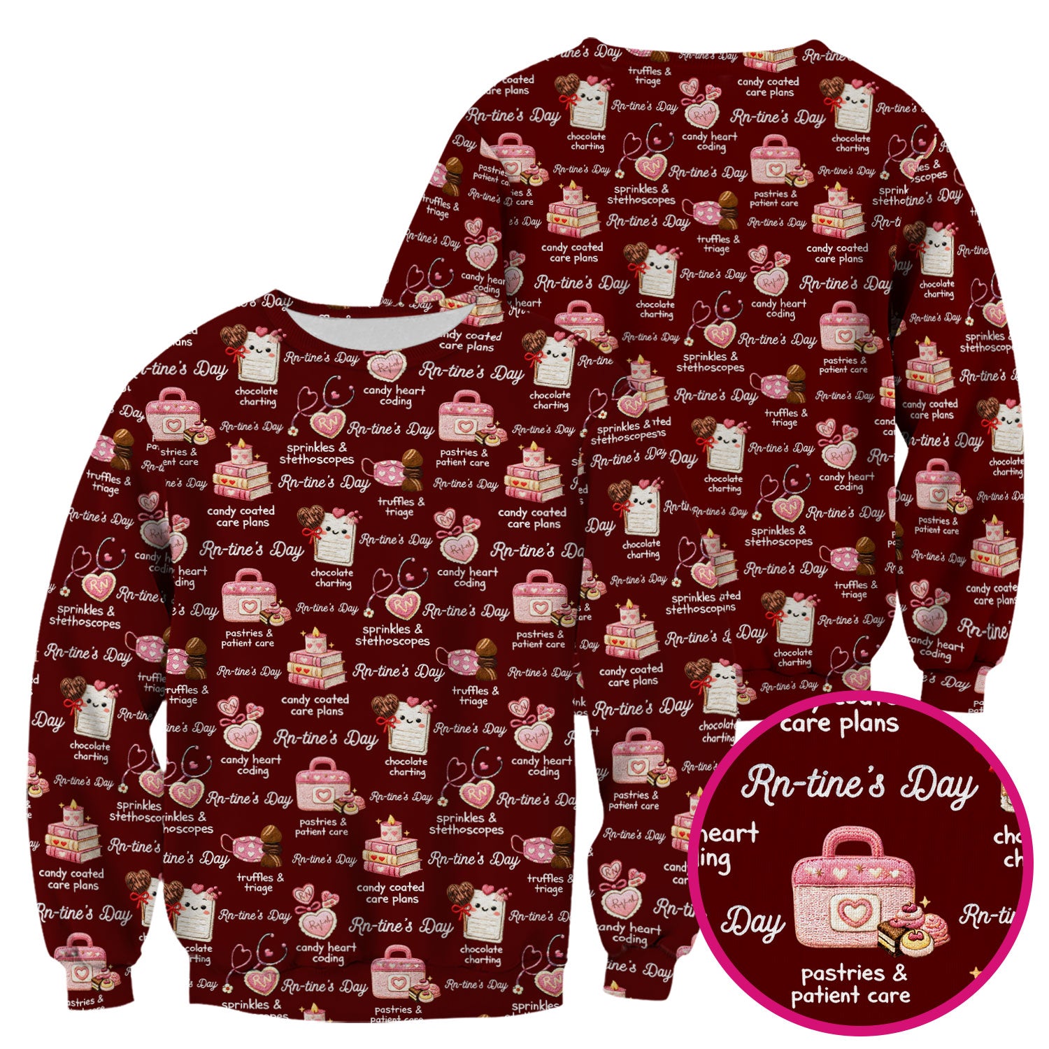 RN Sweets Valentine Stethoscope Scrub Top, Breathable Fabrics Nursing Uniform