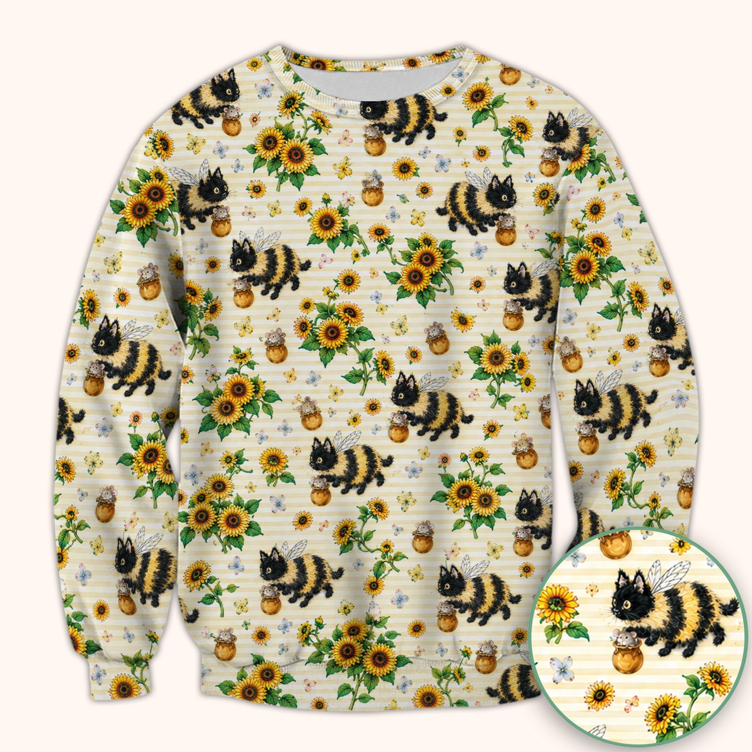 Cute Bumblebee Cat Sunflower Pattern Scrub Top, Comfortable Scrubs for Nurses