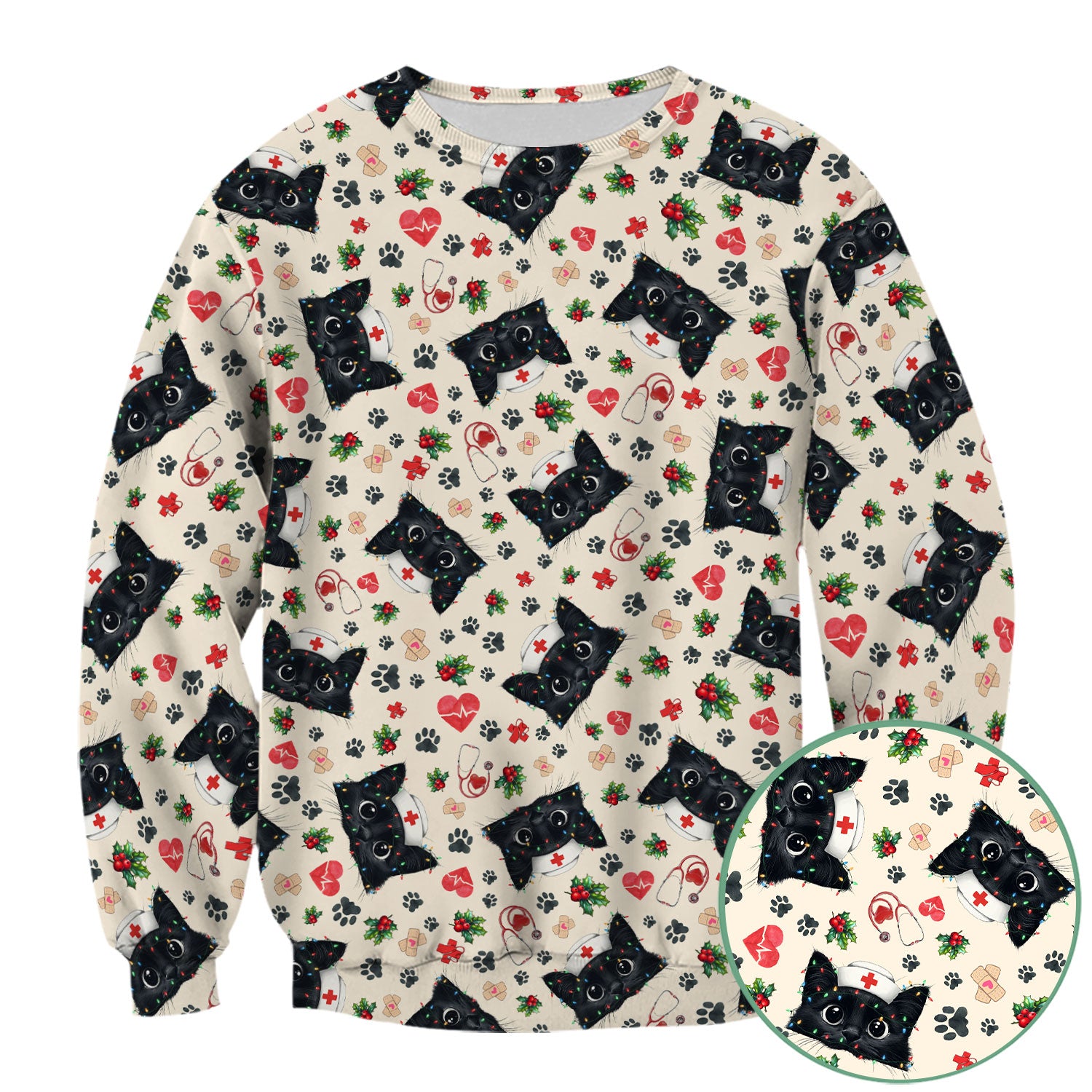 Black Cat Scrub Top for Nurse - Cute Kittens Christmas Medical Uniform - Funny Holiday Gift for Women