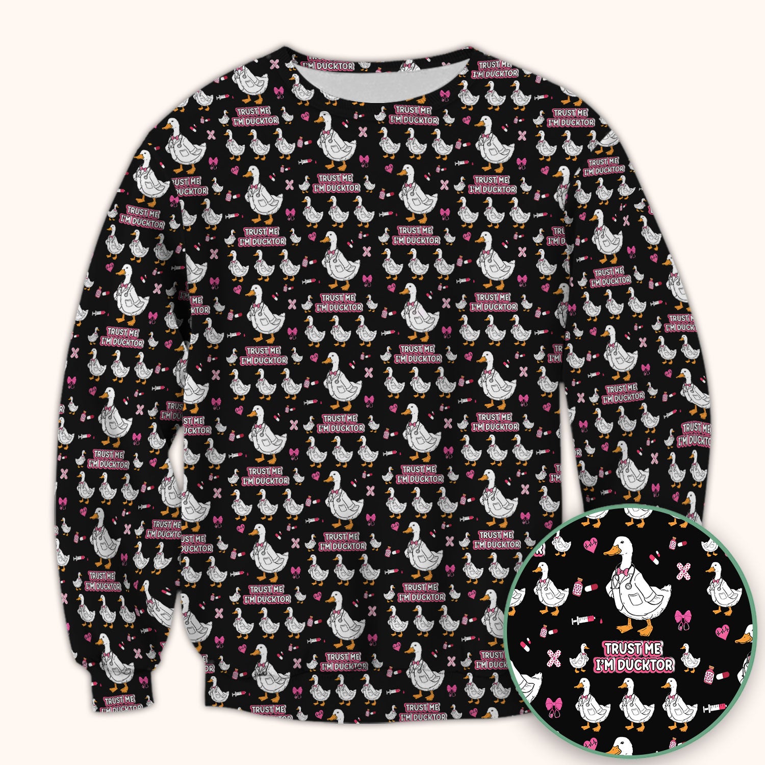 Trust Me I'm Ducktor Scrub Top, Funny Duck Pattern Scrub Shirt, Breathable Fabrics Nursing Uniform For Women