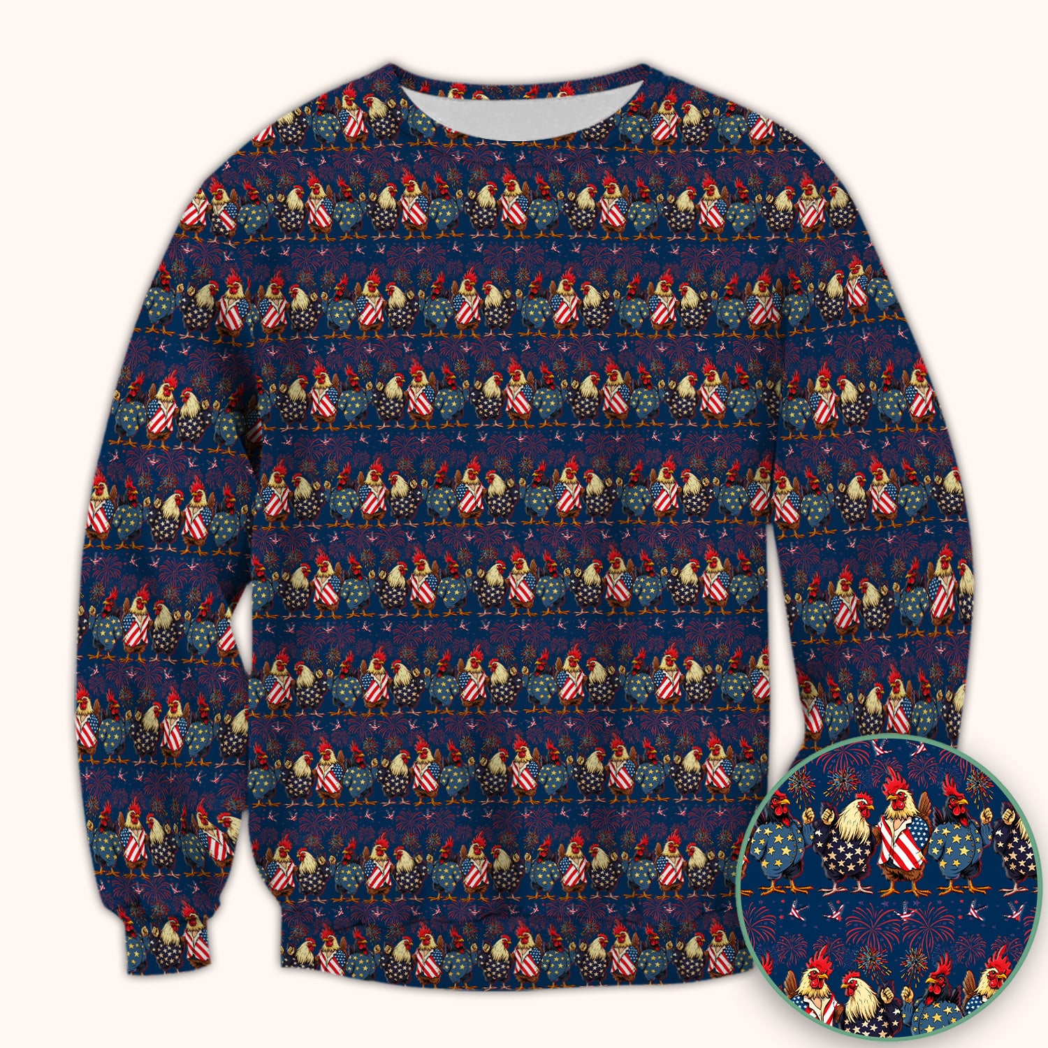 Patriotic Rooster Fireworks Pattern Scrub Top, Comfortable Scrubs for Nurses
