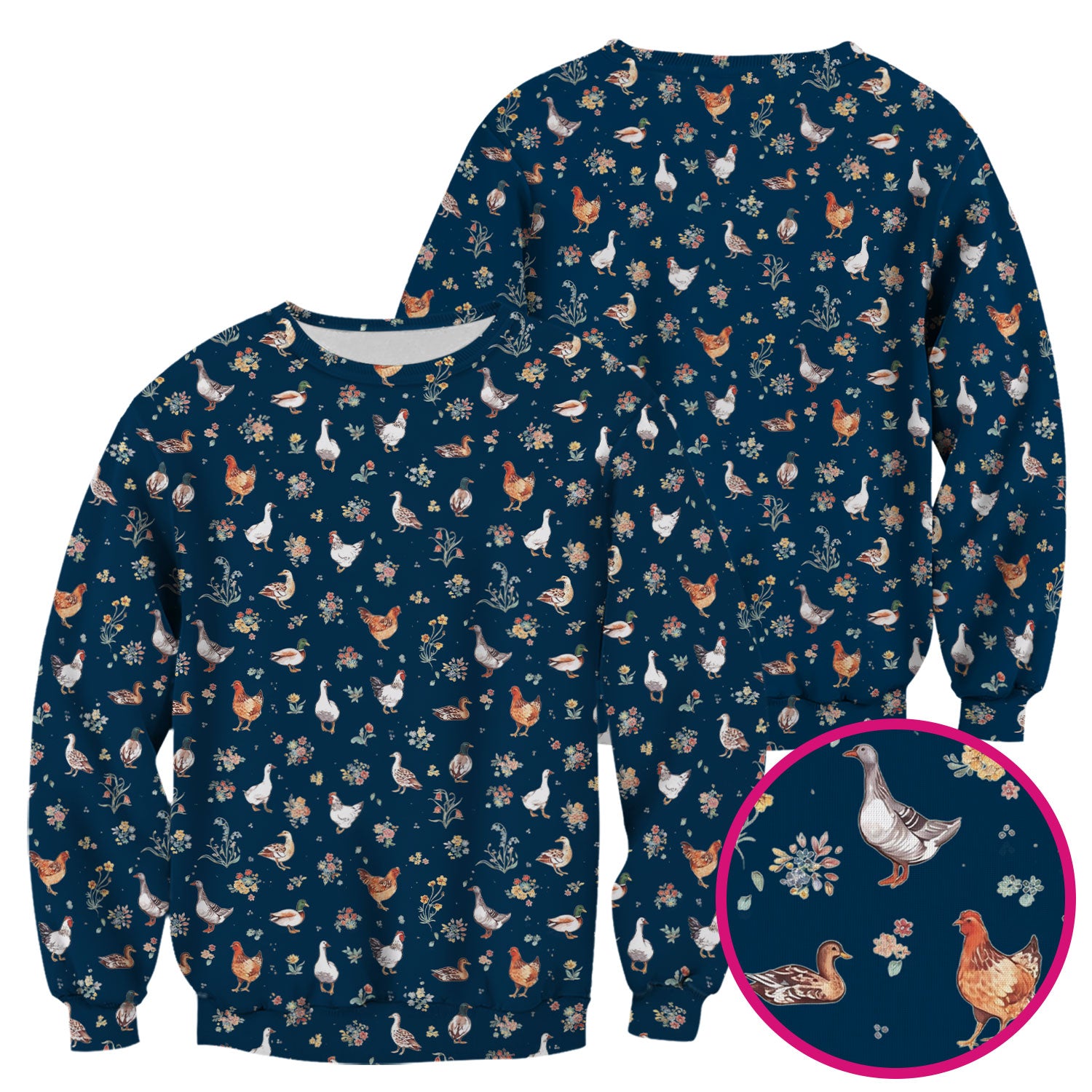 Farm Chicken Duck Floral Pattern Scrubs Top, Comfortable Scrubs for Nurses