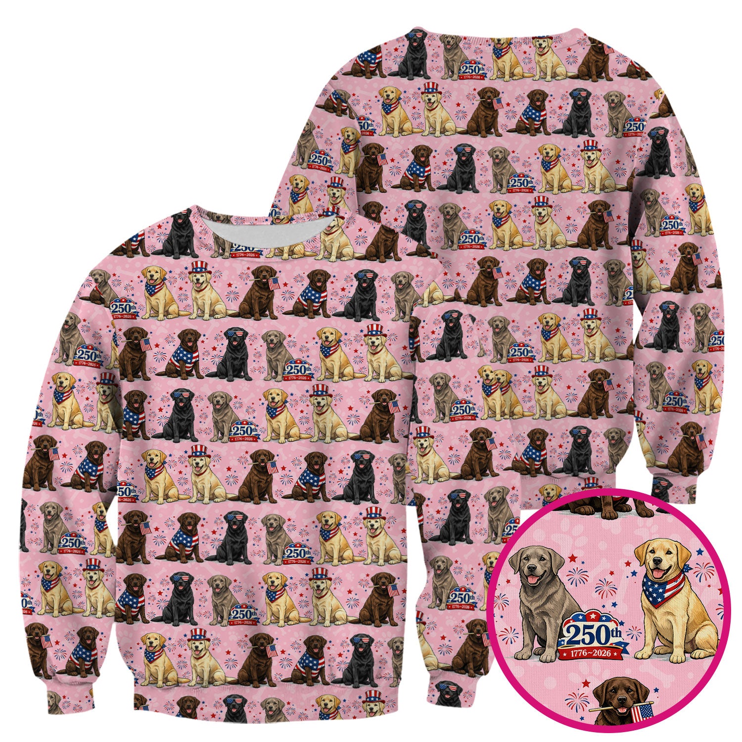 4th of July Labrador Dog Patriotic Print Scrub Top, USA Flag Nursing Uniform for Women
