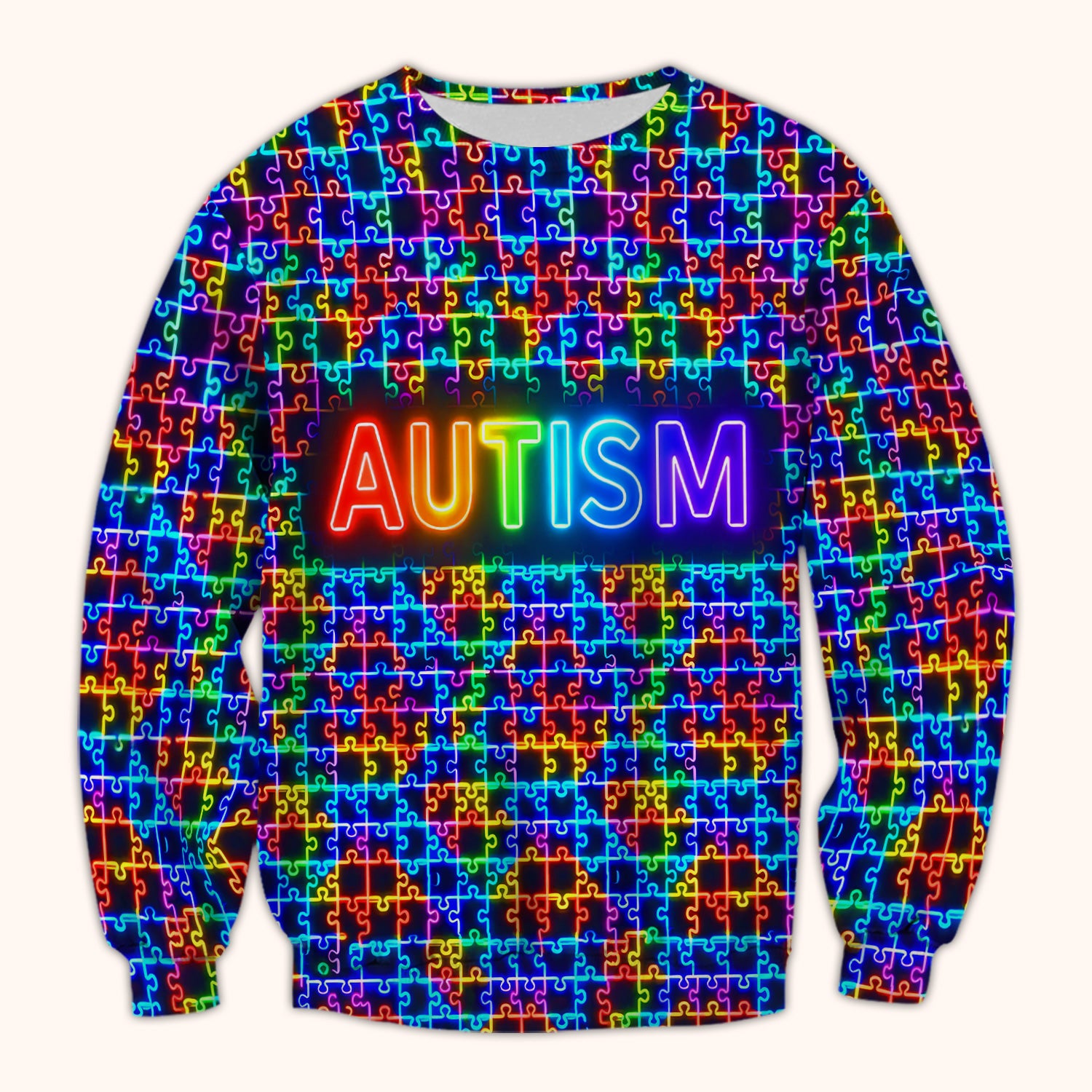 Autism Puzzle Neon Pattern Scrubs Top, Comfortable Scrubs for Nurses