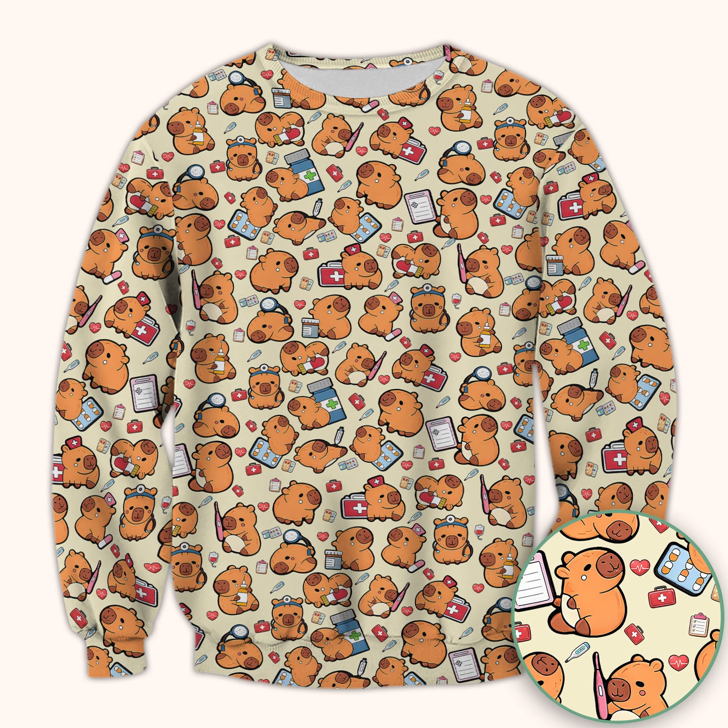 Capybara With Stethoscope And Medical Tools Seamless Scrub Top, Breathable Fabrics Nursing Uniform