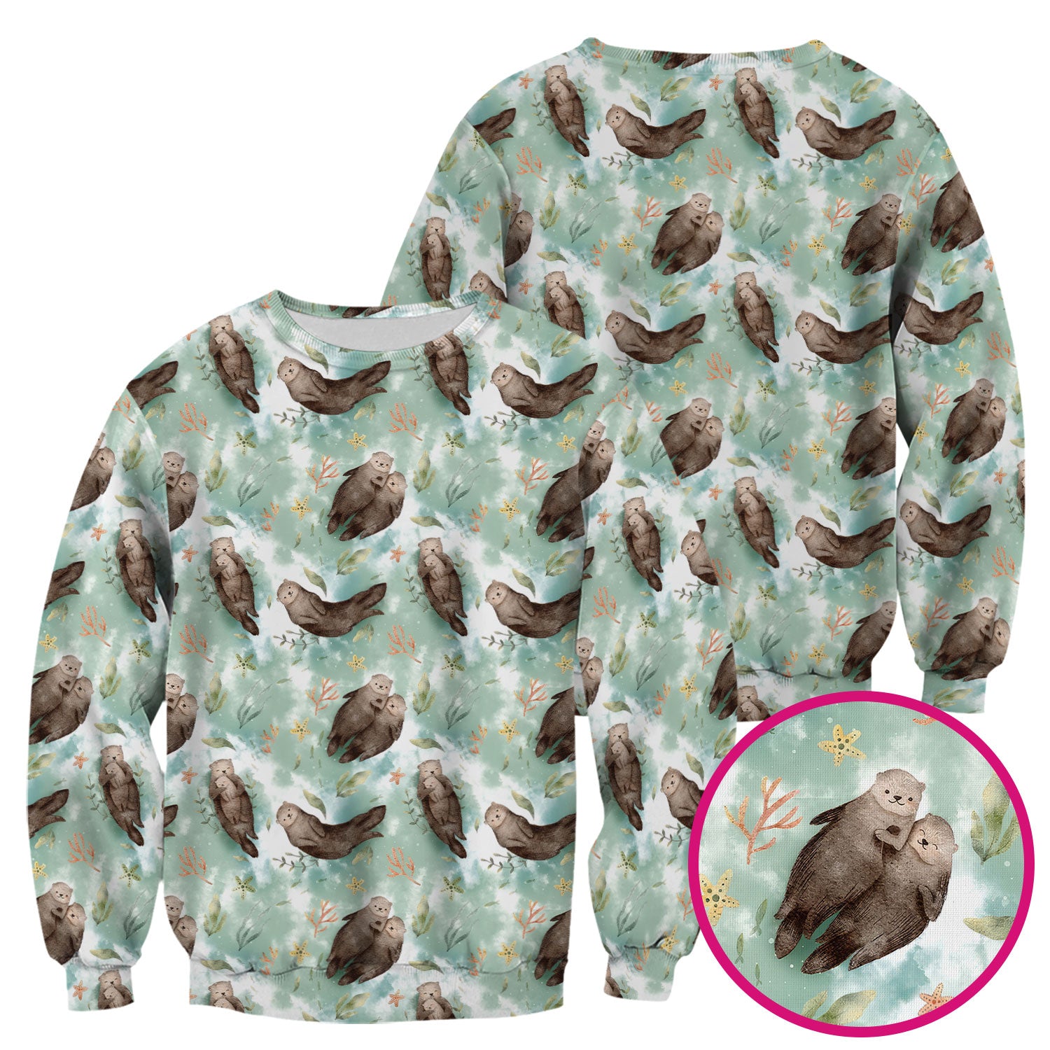 Cute Sea Otter Watercolor Print Scrub Top for Women, Breathable Nursing Uniform