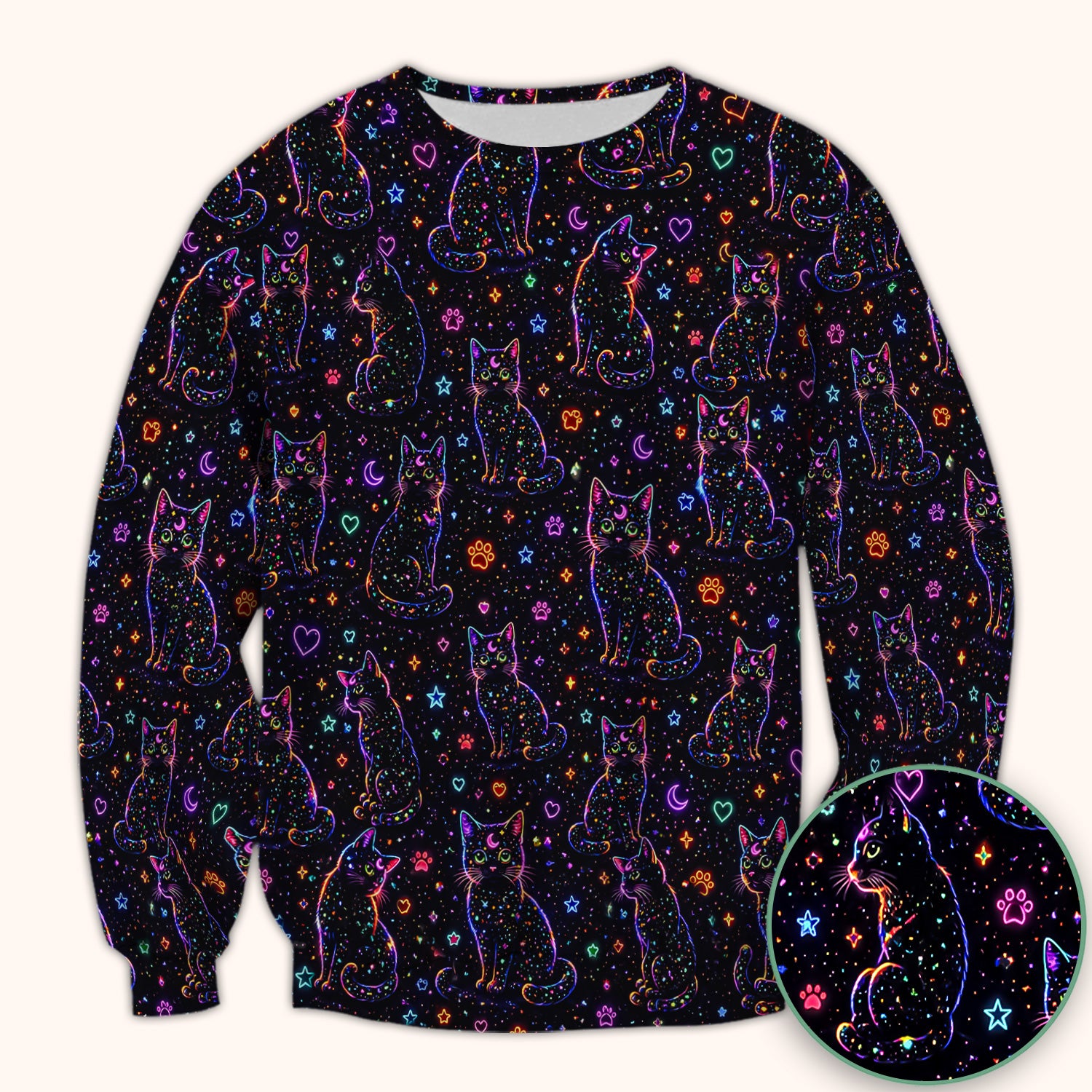 Mystical Cosmic Moon Cat Pattern Scrub Top, Comfortable Scrubs for Nurses