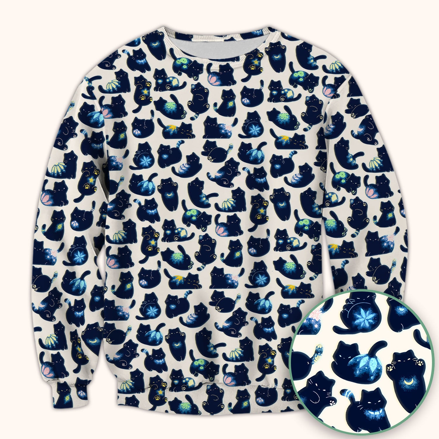 Midnight Cat Scrub Top, Black Cat Pattern Nurse Shirt, Breathable Fabrics Nursing Uniform