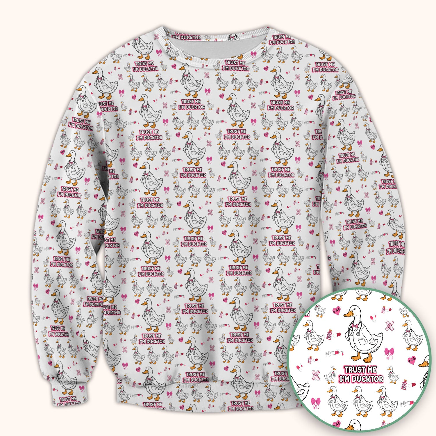 Trust Me I'm Ducktor Scrub Top, Funny Duck Pattern Scrub Shirt, Breathable Fabrics Nursing Uniform For Women