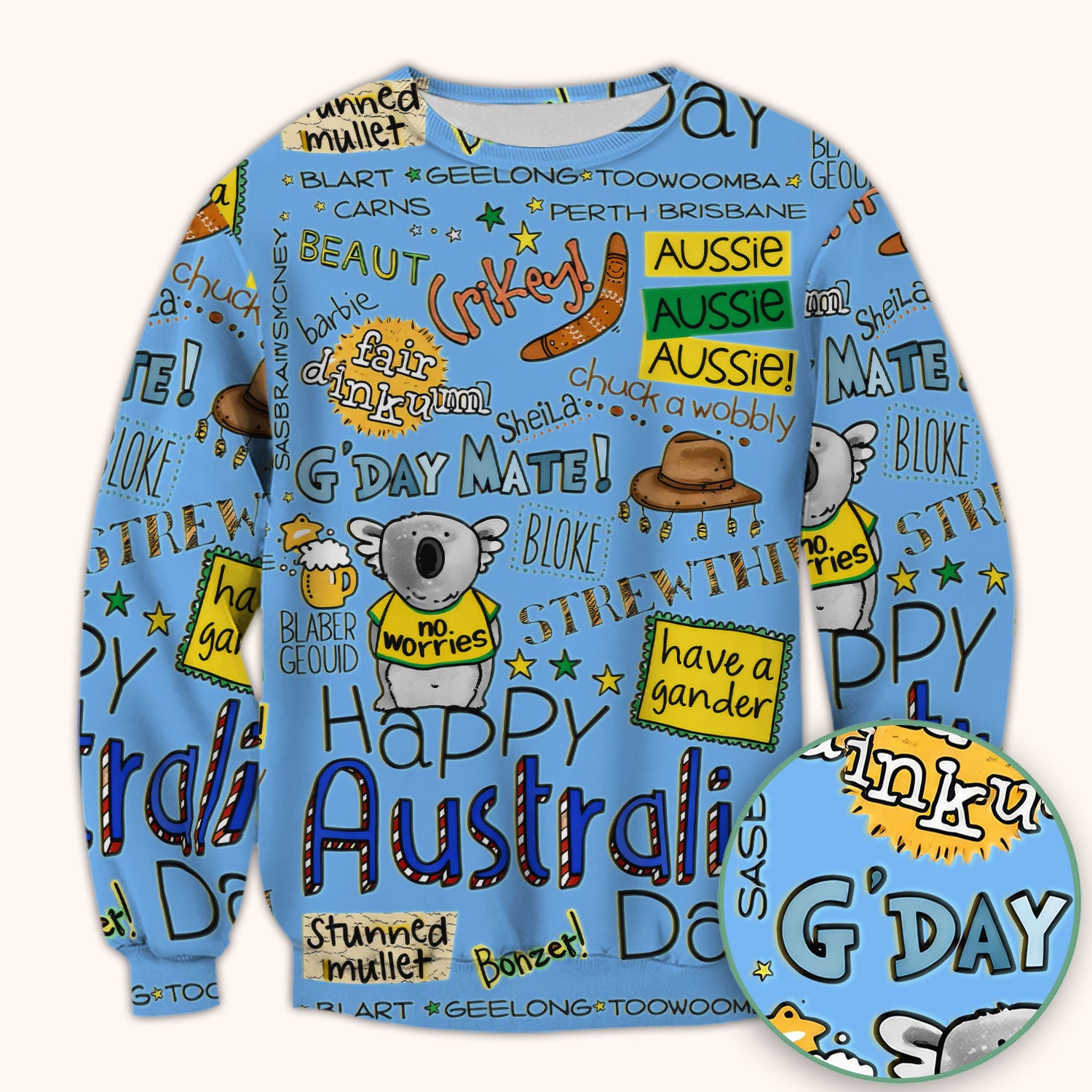 Cute Cartoon Koala Australia Pattern Scrub Top, Breathable Fabrics Nursing Uniform