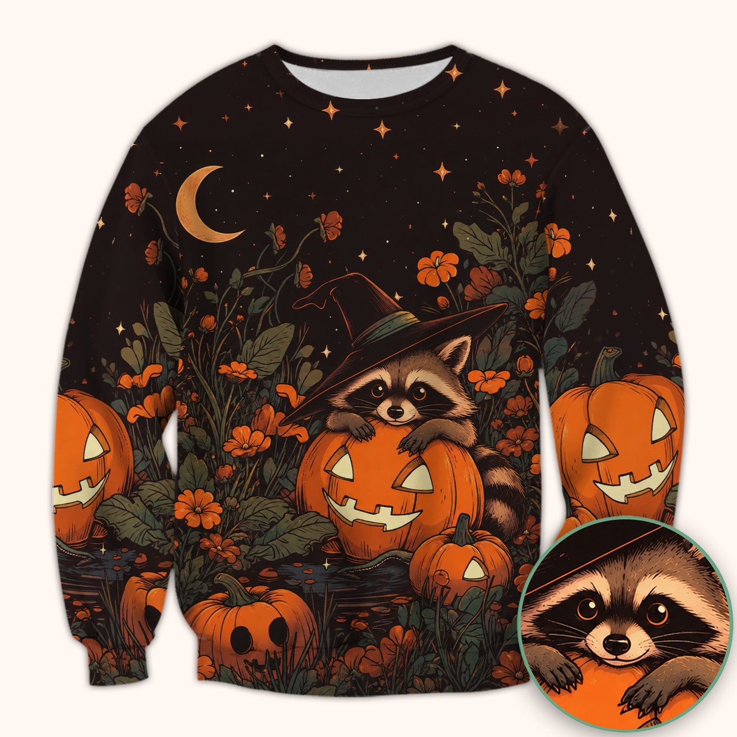 Spooky Halloween Raccoon Print Scrub Top, Comfortable Scrubs for Nurses