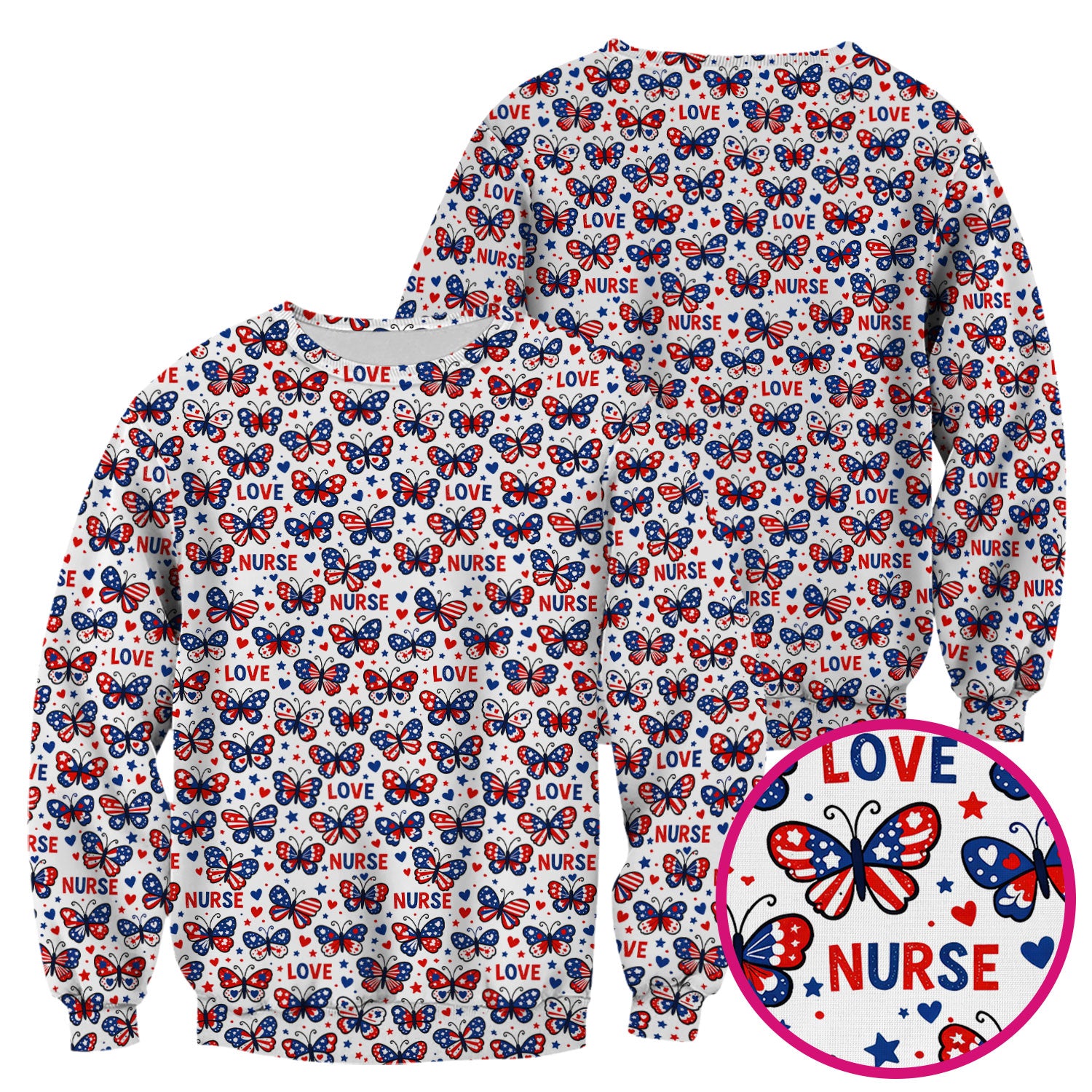 USA Patriotic Butterfly Nurse Scrub Top, Comfortable Uniform Scrubs For Nursing