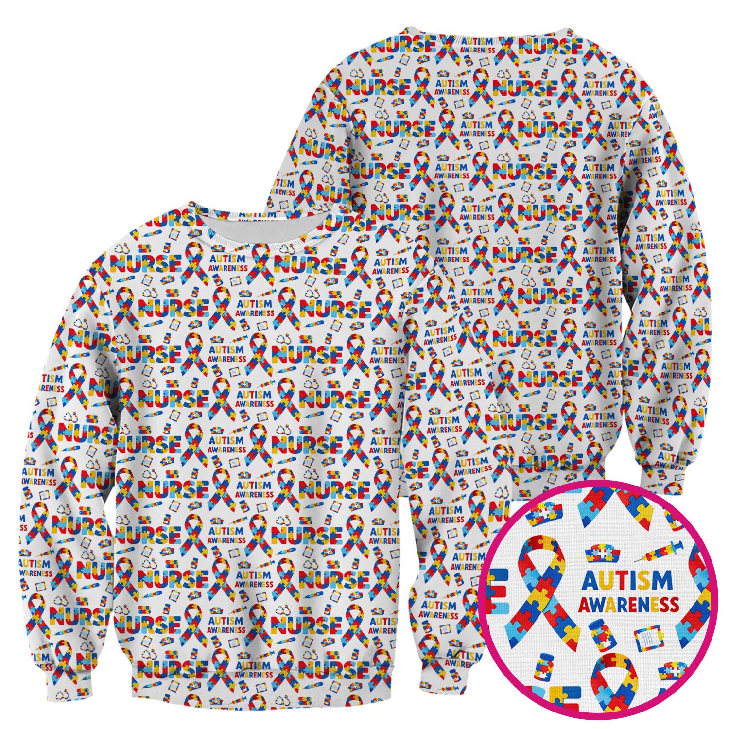 Autism Awareness Nurse Puzzle Ribbon Print Scrubs, Comfortable Scrubs for Nurses
