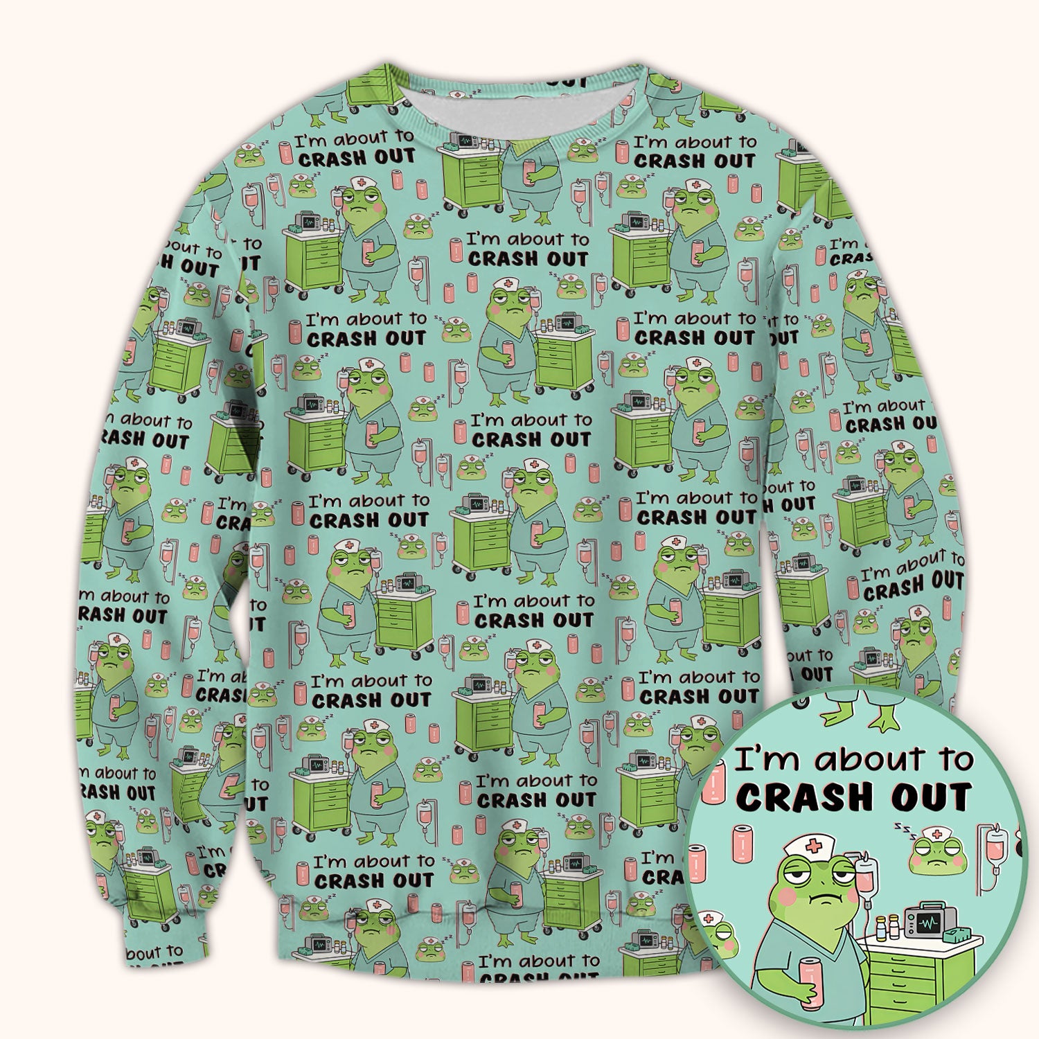 Funny Frog Pattern Nurse Scrub Top, I’m About to Crash Out Nurse Shirt, Breathable Fabrics Nursing Uniform