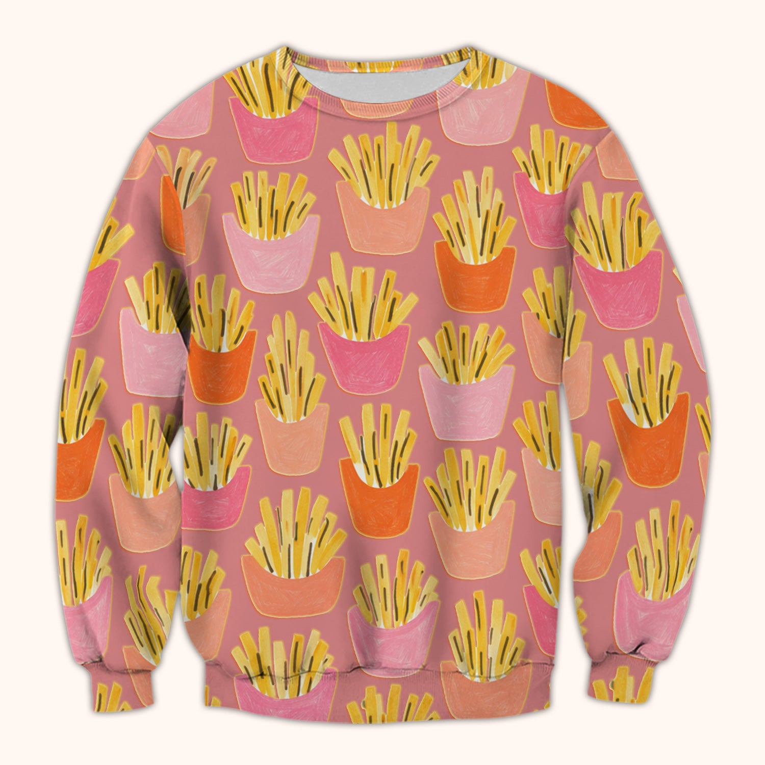 Funny French Fries Snack Food Pattern Scrub Top, Comfortable Scrubs for Nurses