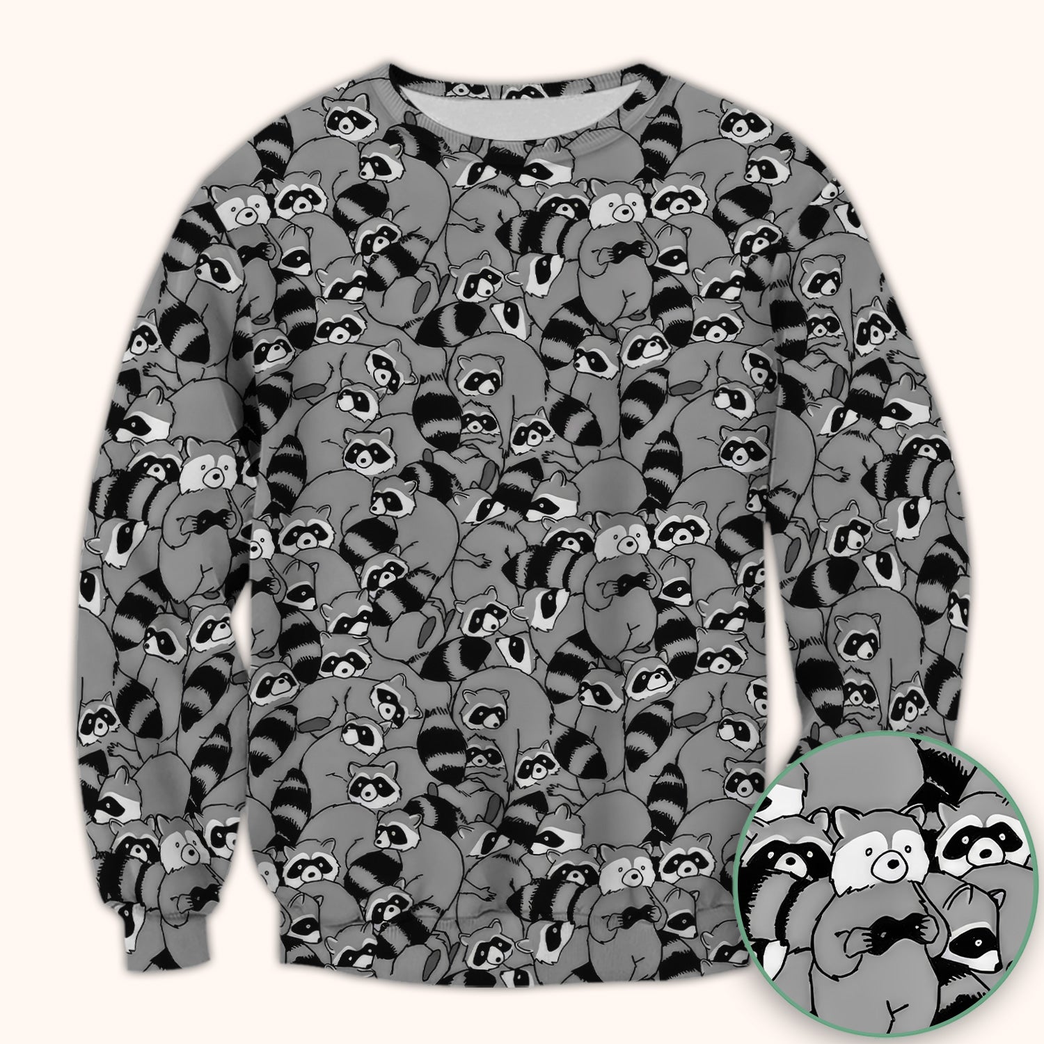Cute Nurse Raccoon Crowd Pattern Scrub Top, Comfortable Scrubs for Nurses
