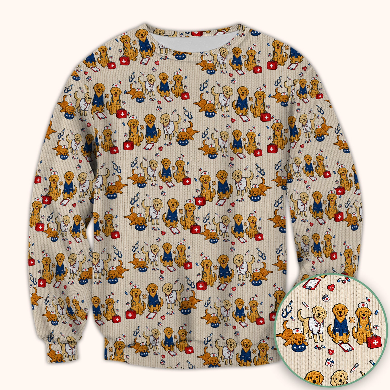 Golden Retriever Nurse Dog Pattern Scrub Top, Breathable Fabrics Nursing Uniform Scrub Top, Comfortable Scrubs for Nurses