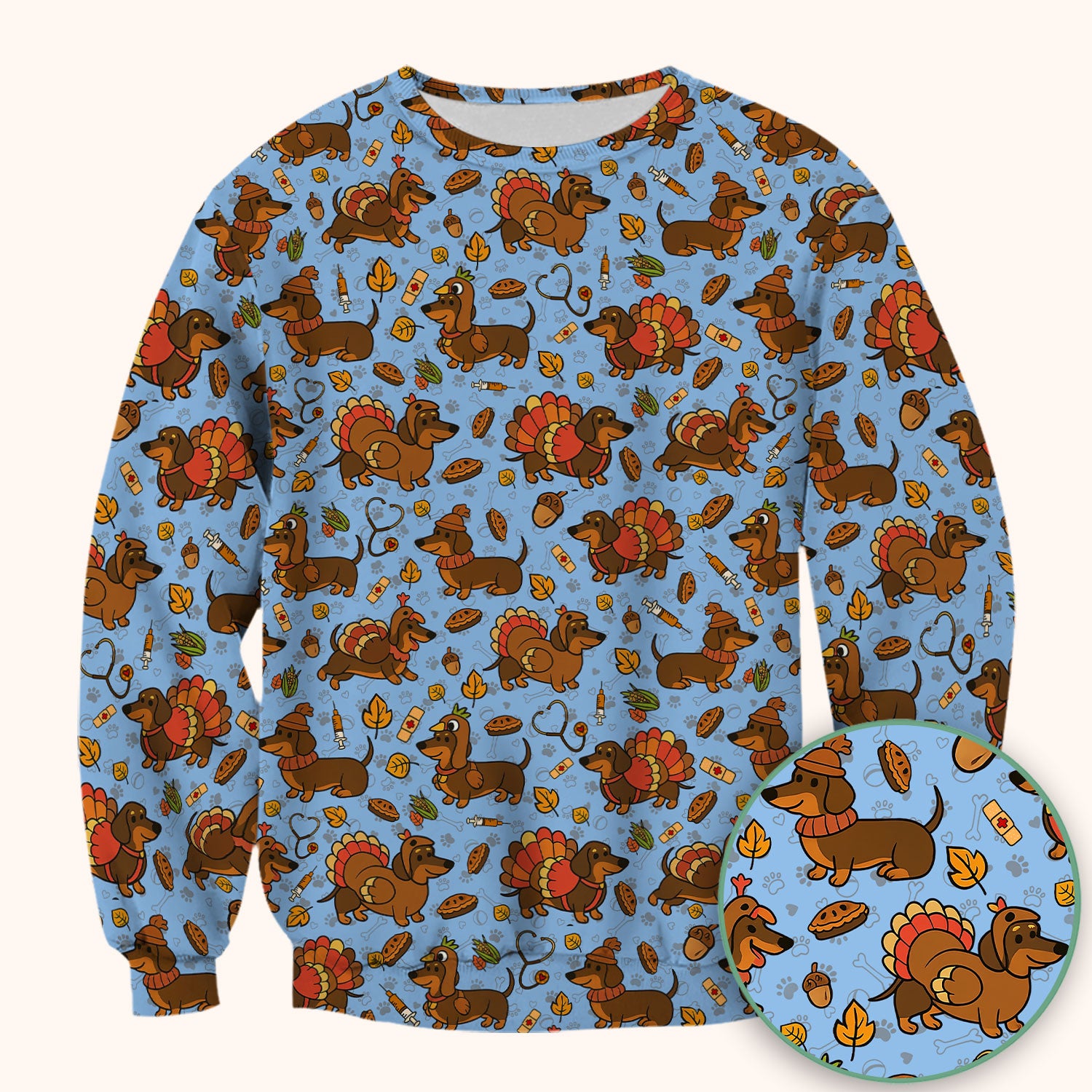 Thanksgiving Wiener Dog Scrub Top - Funny Dachshund TurkeChicken Nurse Shirt for Women - Cute Holiday Medical Uniform