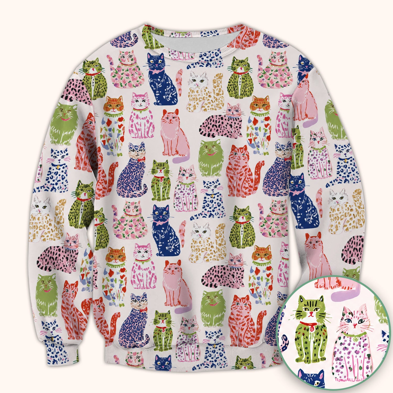 Colorful Cat with Playful Pet Scrub Top, Comfortable Scrubs for Nurses