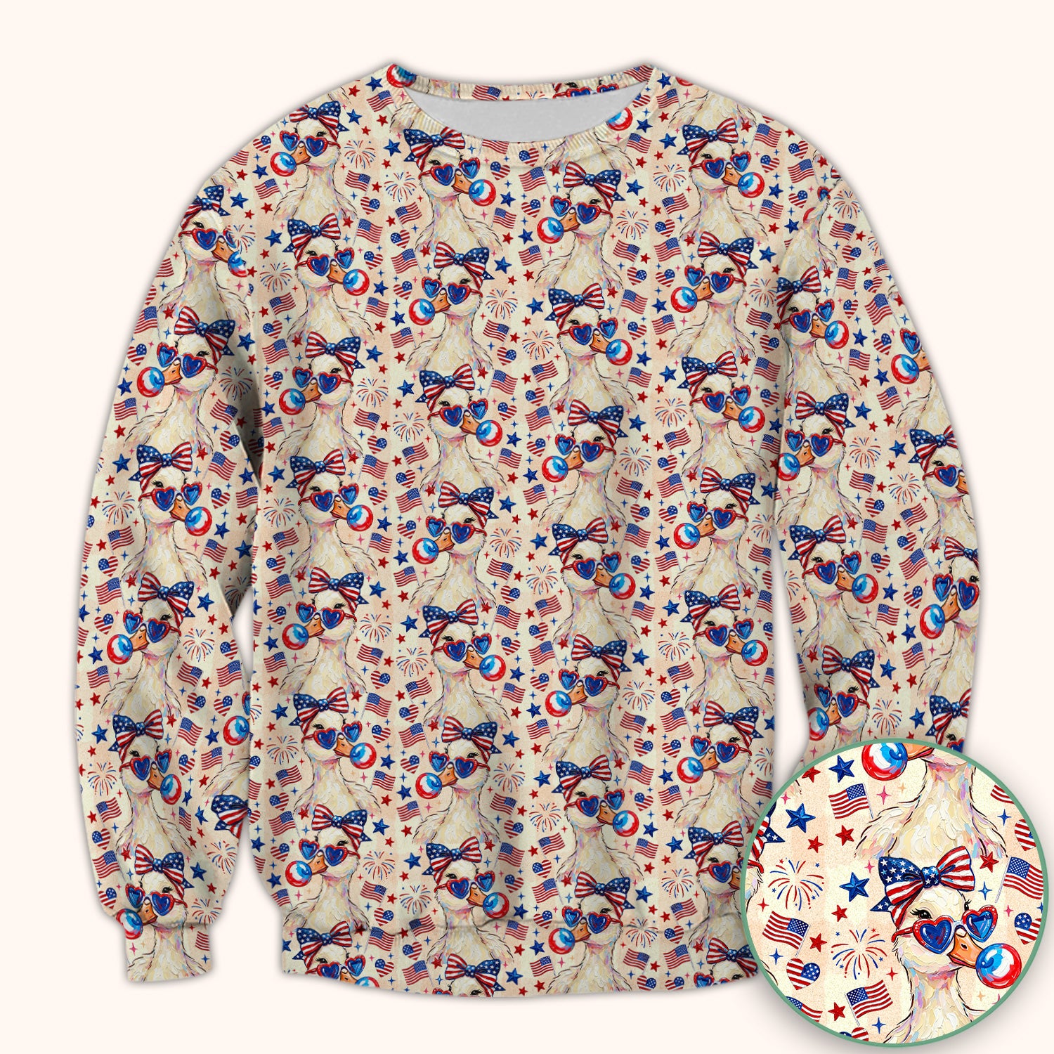 USA Flag 250th Patriotic Duck Sunglasses Pattern Scrub Top, Breathable Fabrics Nursing Uniform