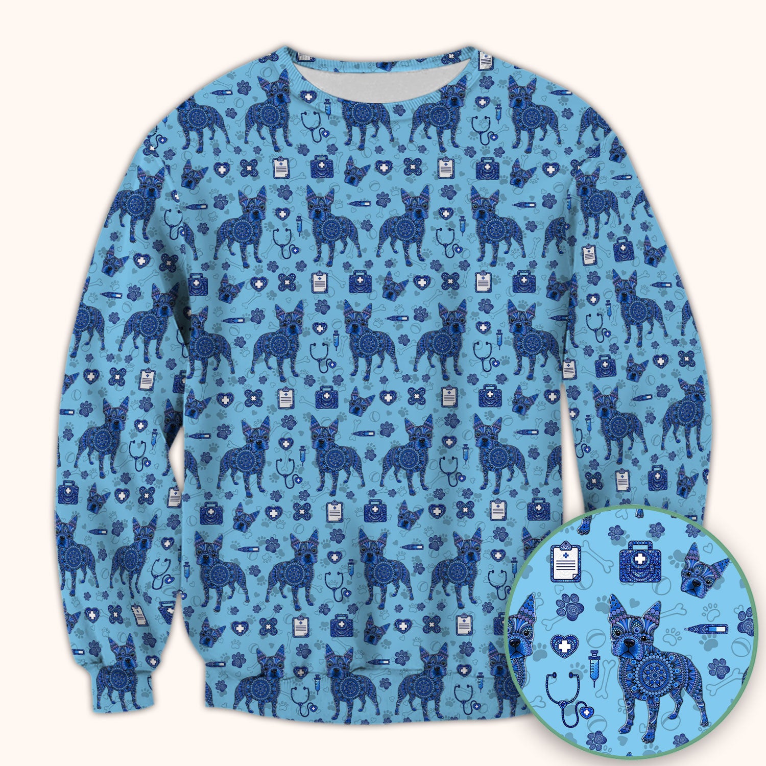 Blue Heeler Australian Cattle Dog Scrub Top, Australia Dot Art Pattern Shirt, Breathable Fabrics Nursing Uniform