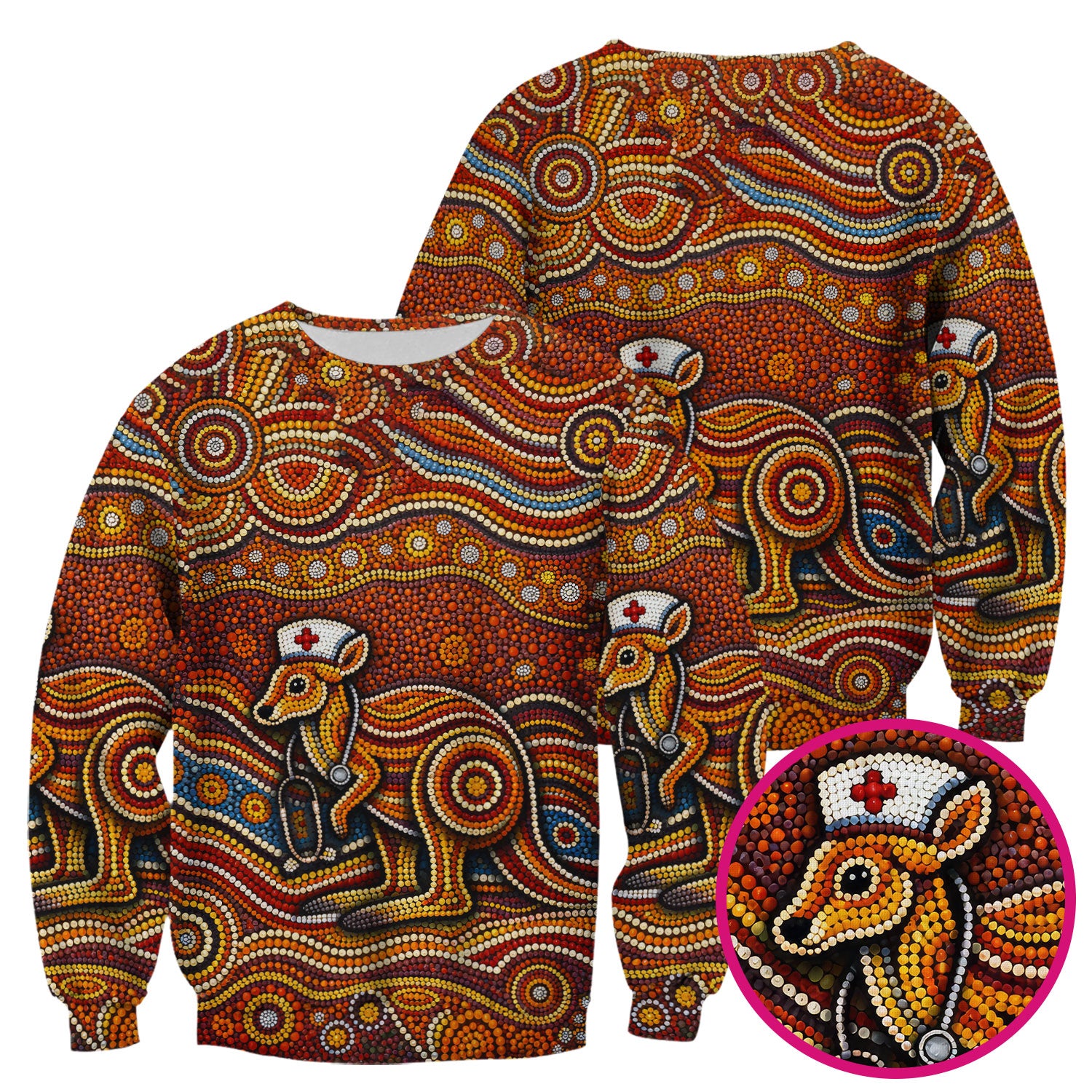 Australian Aboriginal Nurse Scrub Top, Kangaroo Dot Art Medical Nurses Shirt, Breathable Fabrics Nursing Uniform