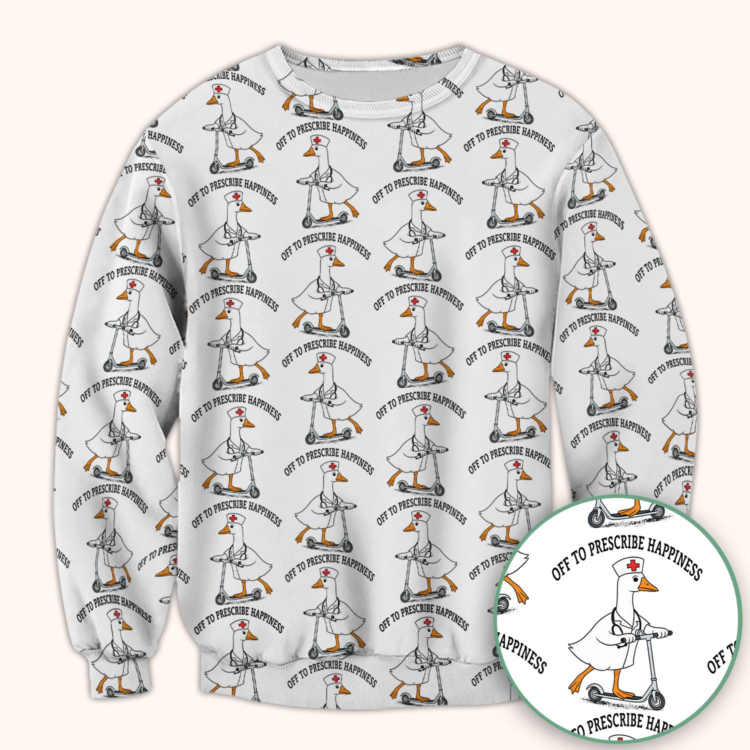 Nurse Goose Scooter Print Scrub Top, Breathable Fabrics Nursing Uniform