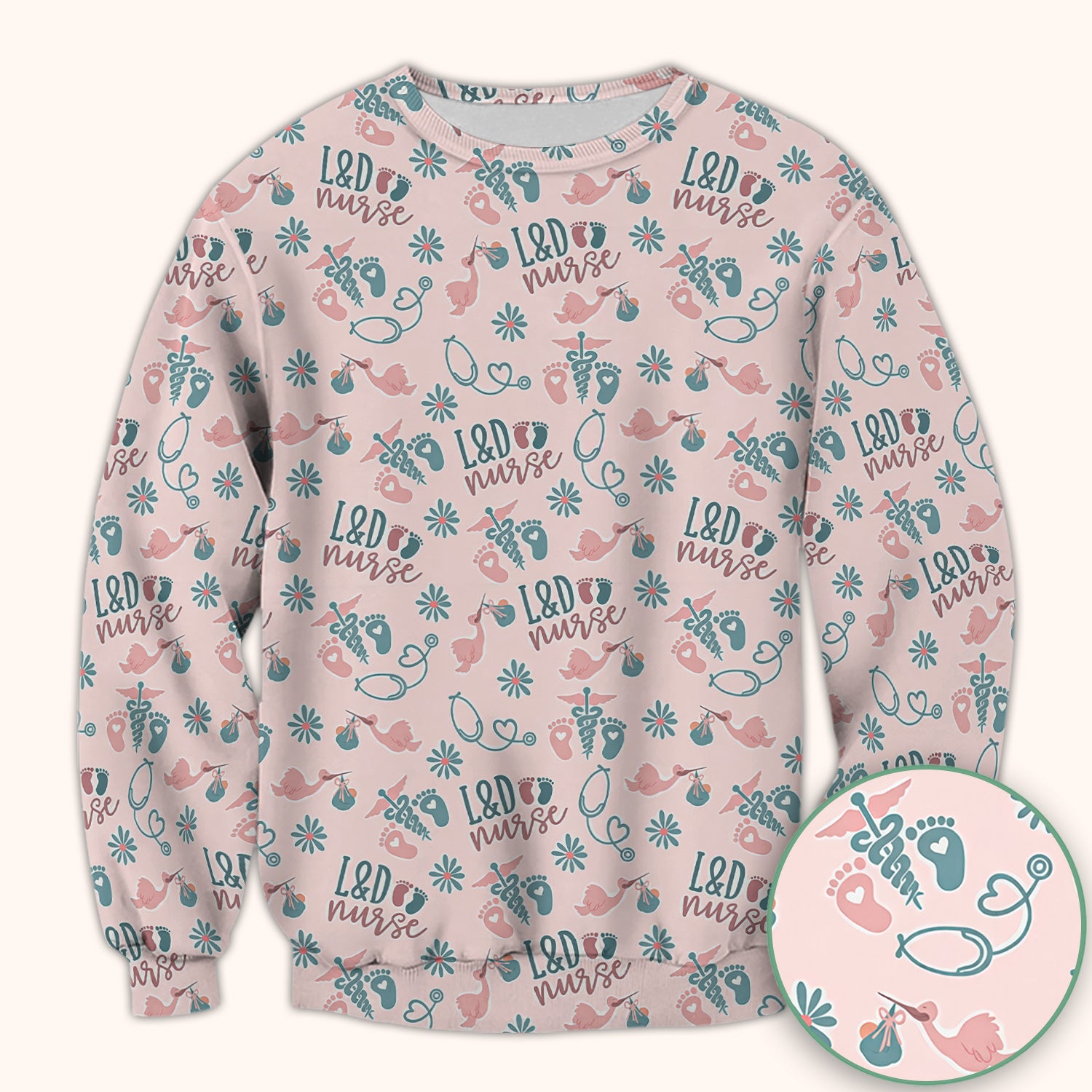 Cute Labor and Delivery Print V Neck Nursing Scrub Top Medical Uniform