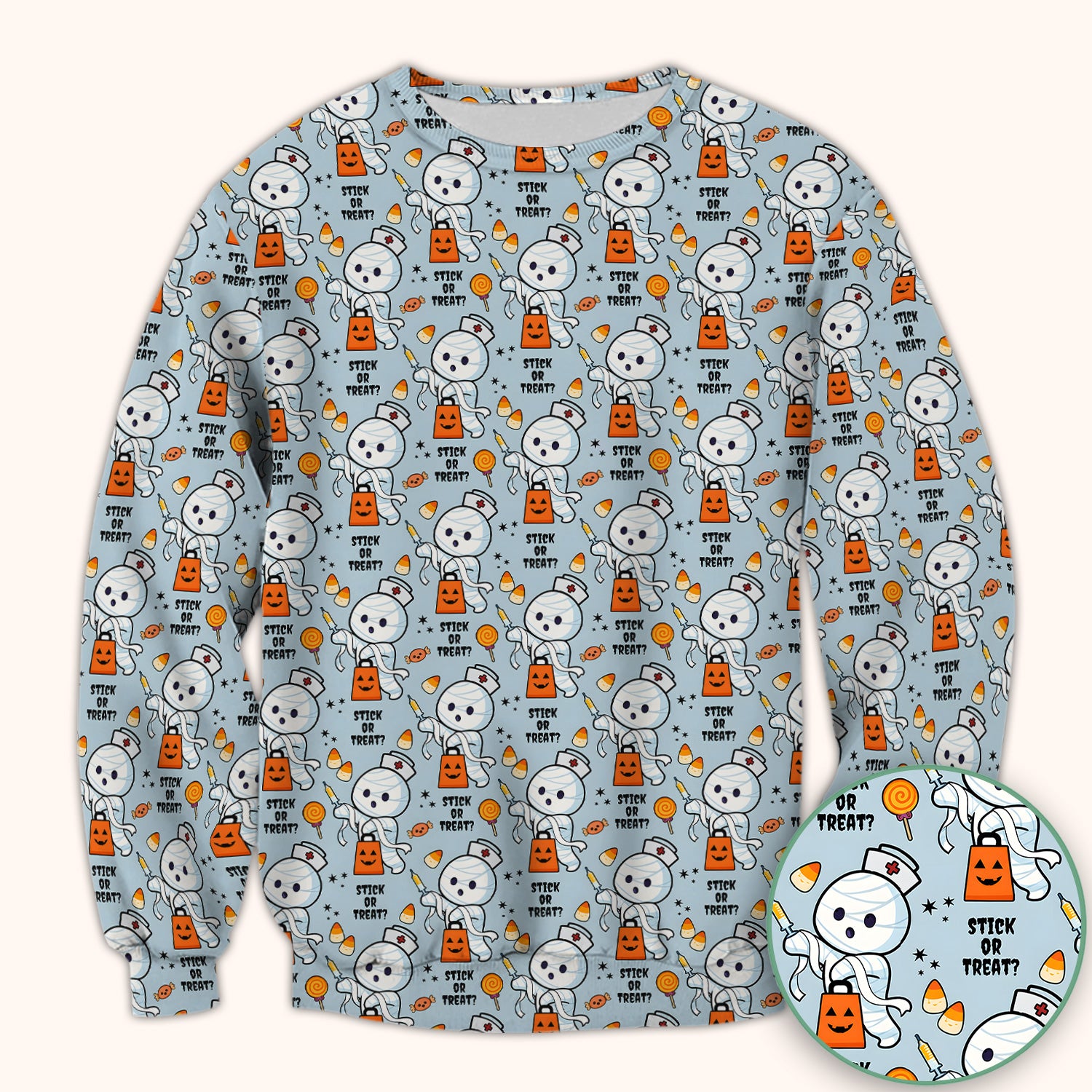 Funny Halloween Stick Or Treat Mummy Nurse Scrub Top, Comfortable Scrubs for Nurses