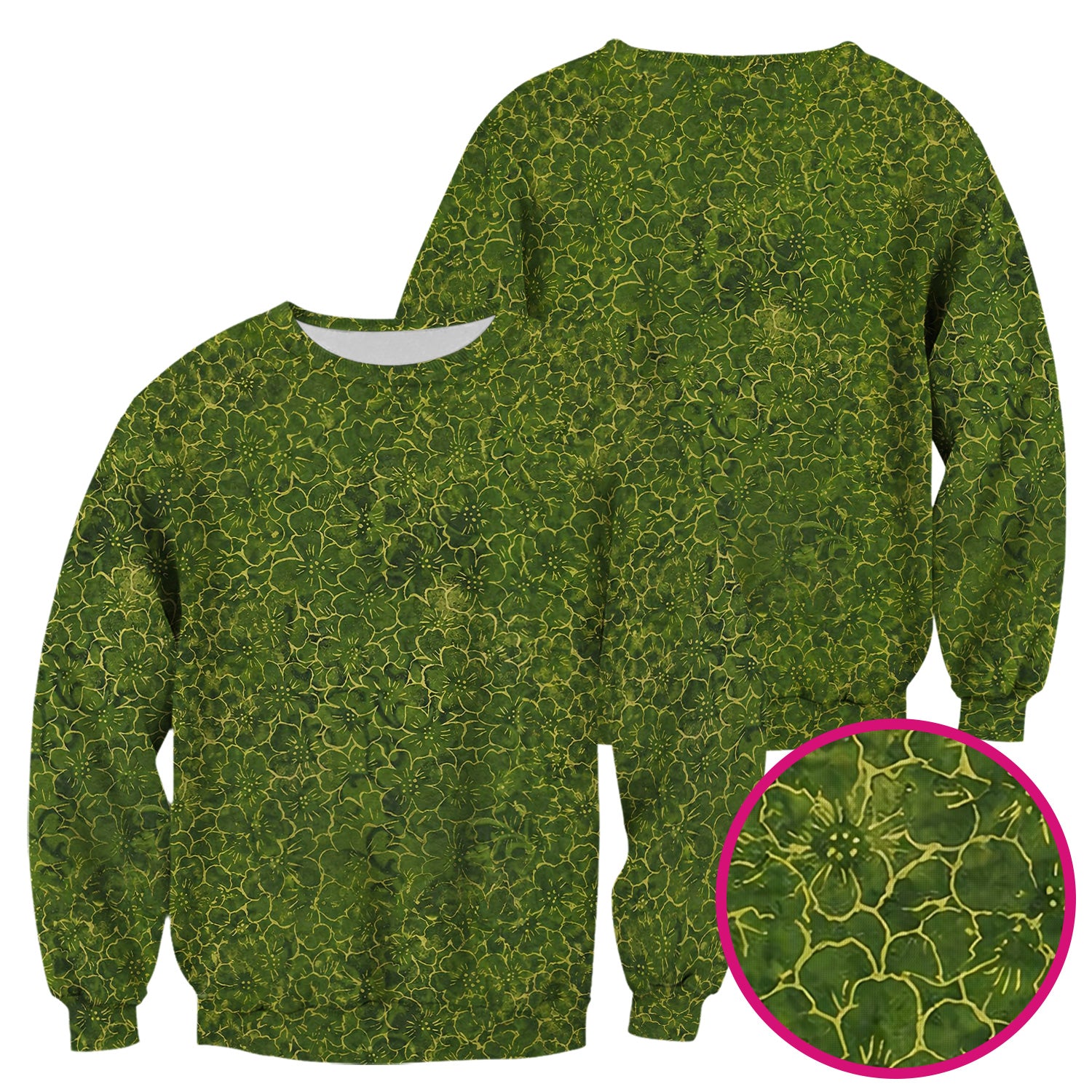 Green Floral Blossom Pattern Scrub Top, Comfortable Scrubs for Nurses