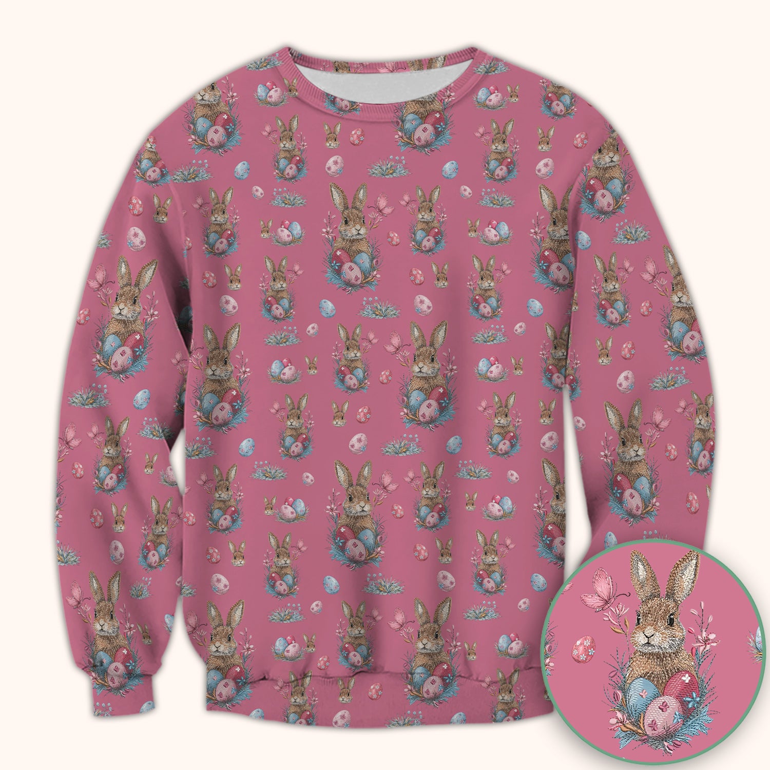 Pastel Easter Bunny Nest Pattern Scrub Top, Comfortable Scrubs for Nurses