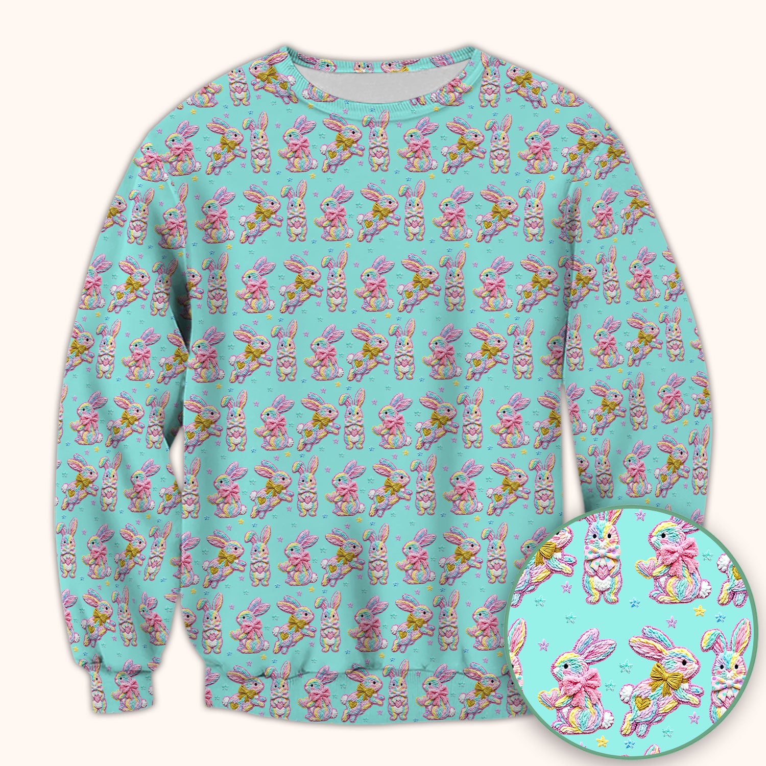 Cartoon Bunny All Over Print Scrub Top, Comfortable Scrubs for Nurses, Easter