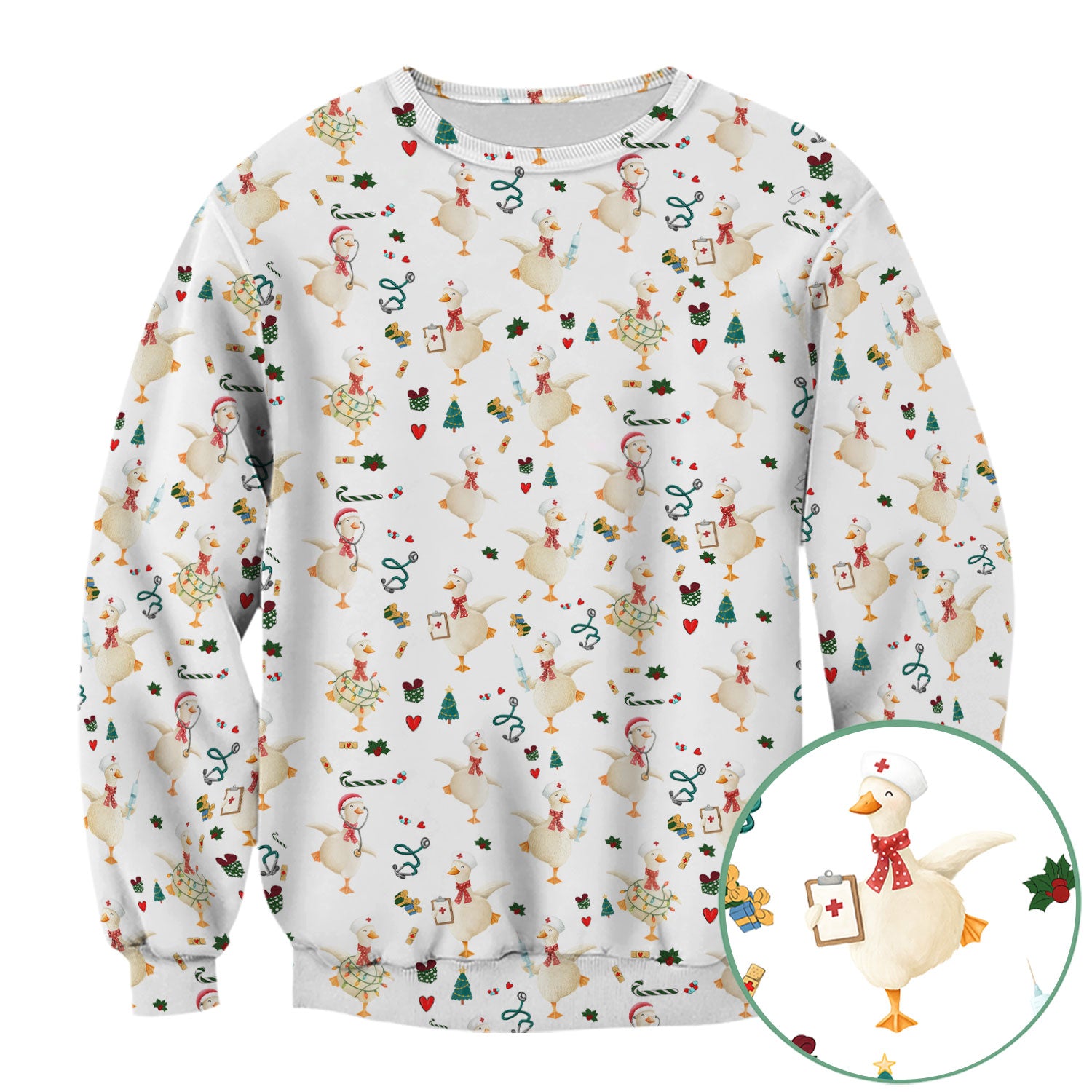 Funny Christmas Goose Scrub Top - Holiday Nurse Shirt for Women - Cute Medical Uniform Xmas Gift for RN CNA LPN Nursing Student