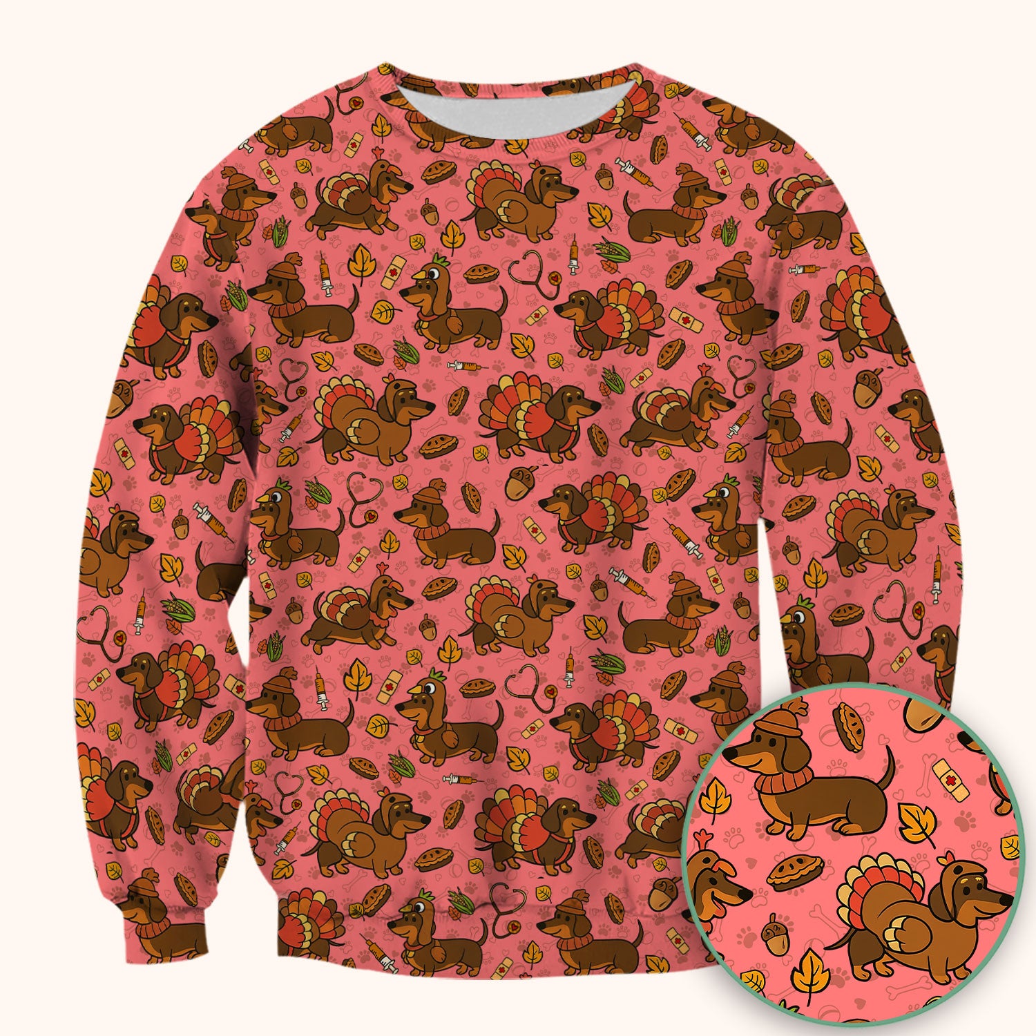 Thanksgiving Wiener Dog Scrub Top - Funny Dachshund TurkeChicken Nurse Shirt for Women - Cute Holiday Medical Uniform