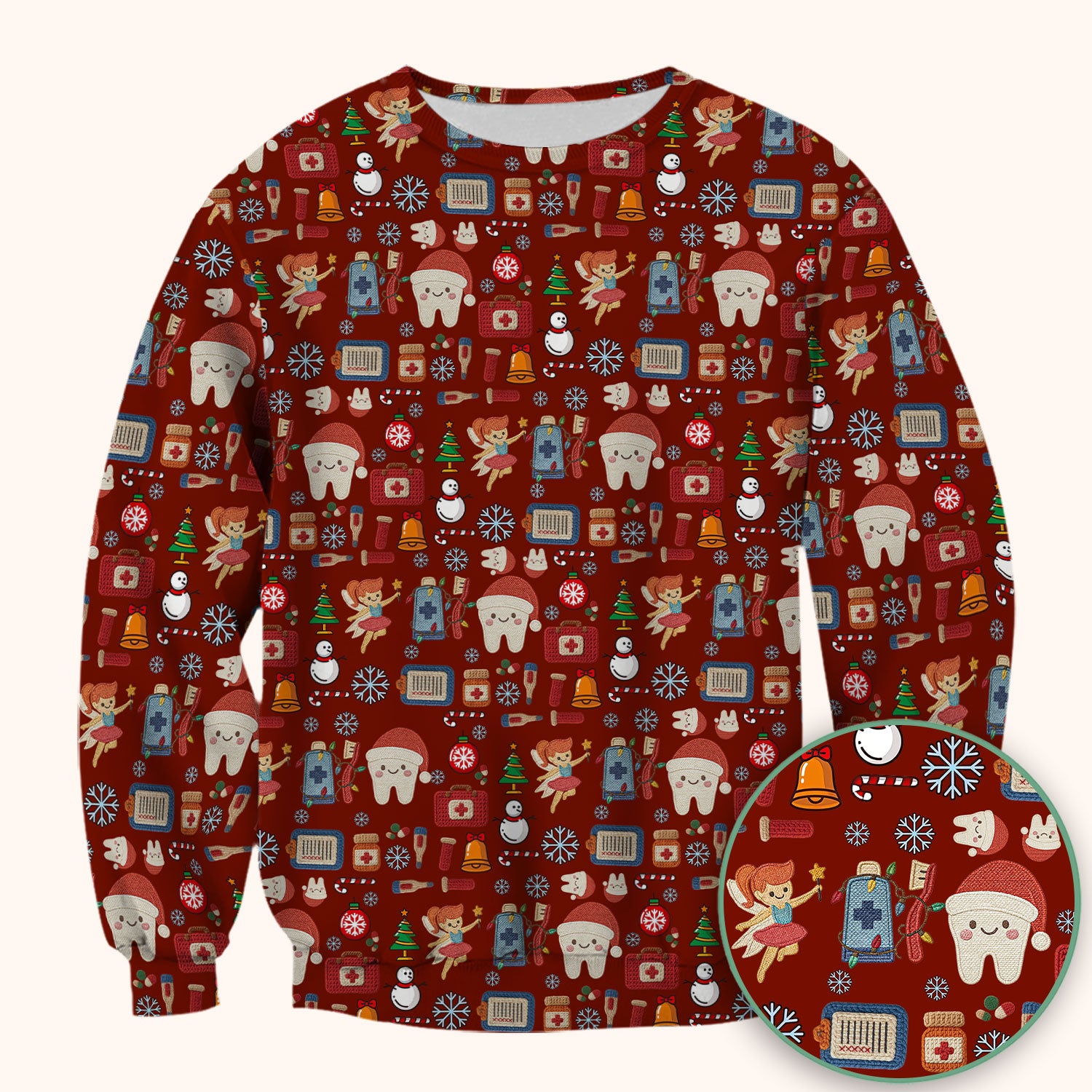 Christmas Dental Scrub Top - Cute Santa Tooth & Snowman Shirt - Festive Holiday Medical Uniform for Dentists, Hygienists & Nurses