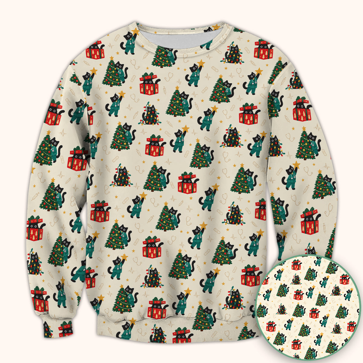 Christmas Black Nurse Cats And Trees Scrub Top, Comfortable Scrubs for Nurses