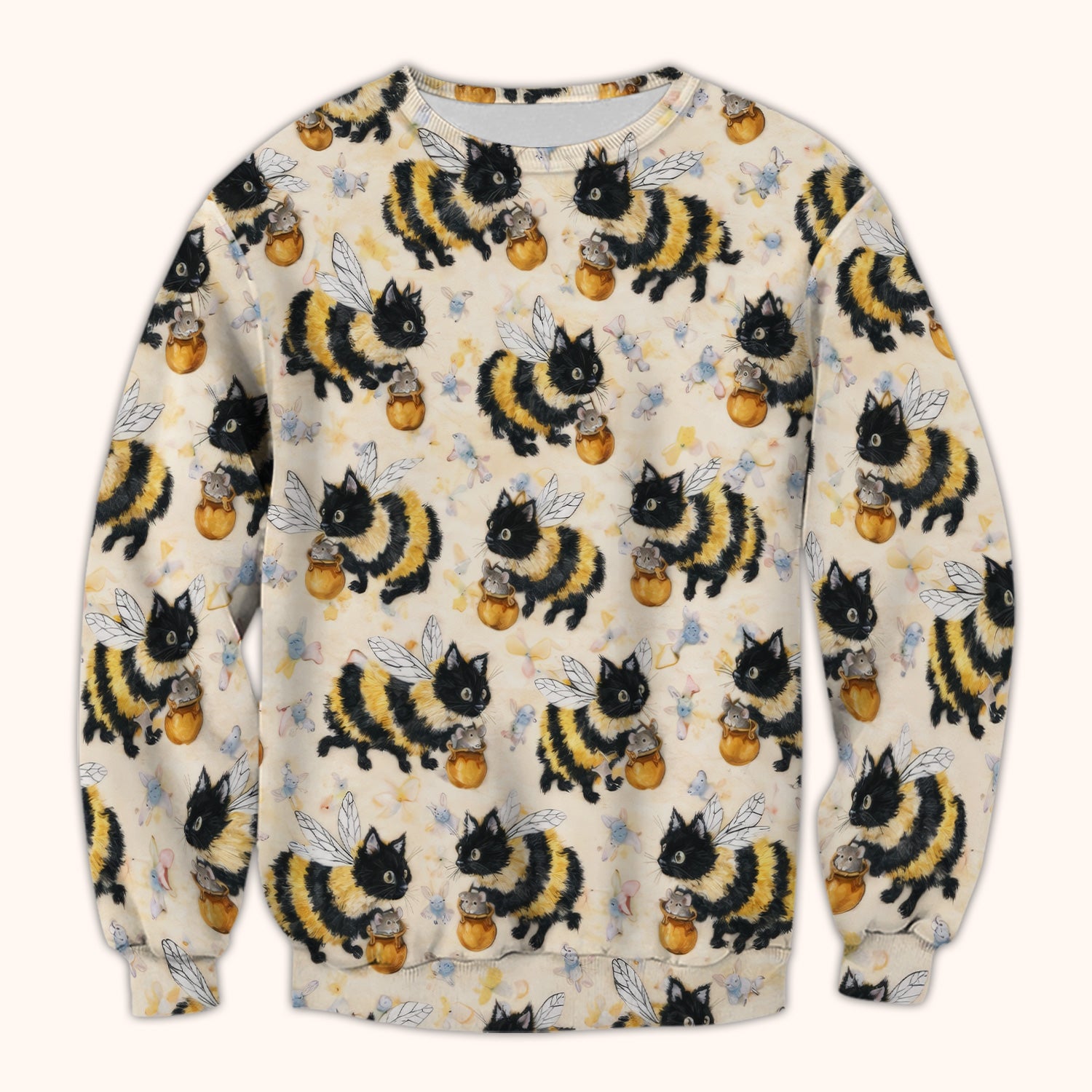 Adorable Nurse Bumblebee Cat Honey Jar Winged Pattern Scrub Top, Comfortable Scrubs for Nurses