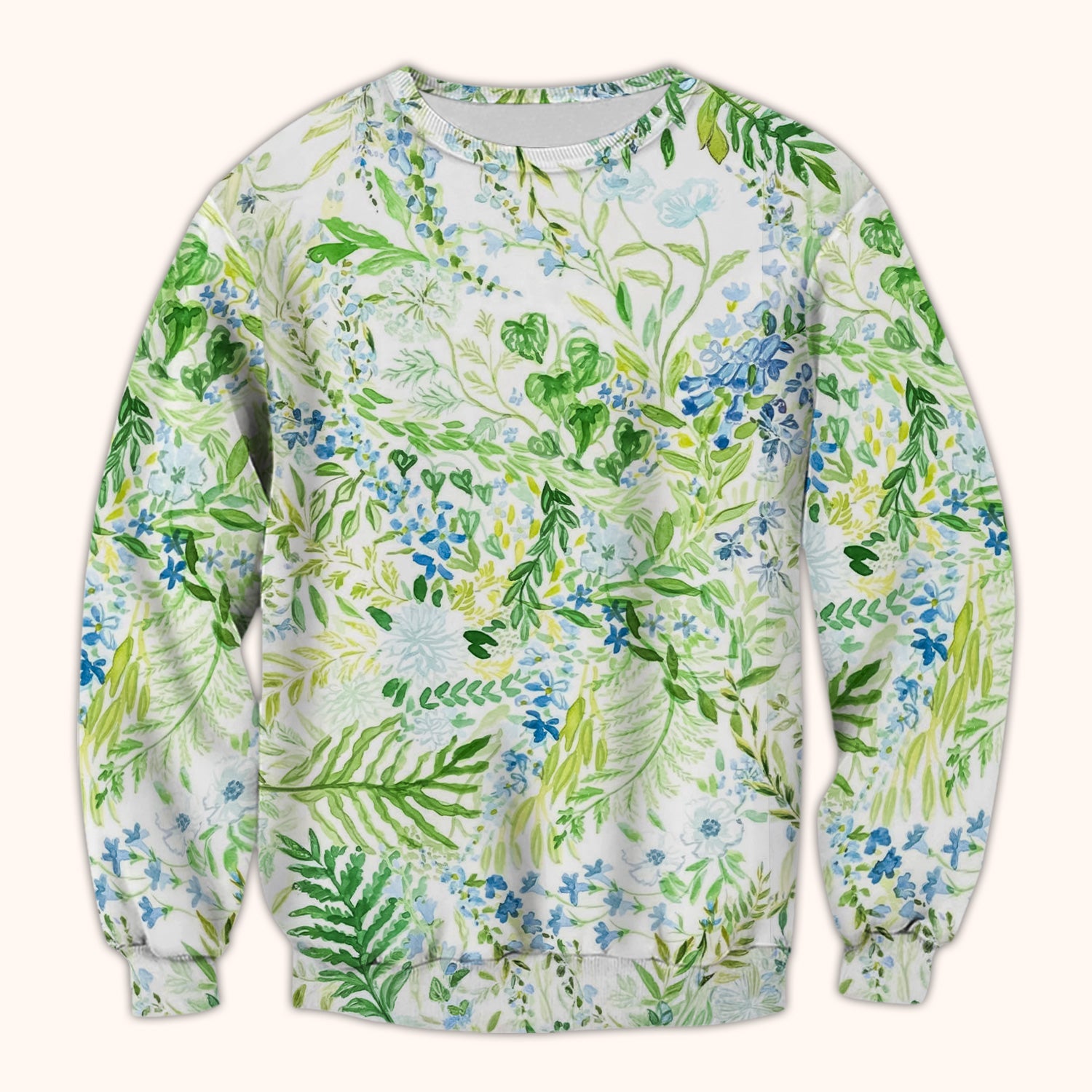 Green Botanical Floral Pattern Scrub Top, Breathable Healthcare Uniform Top
