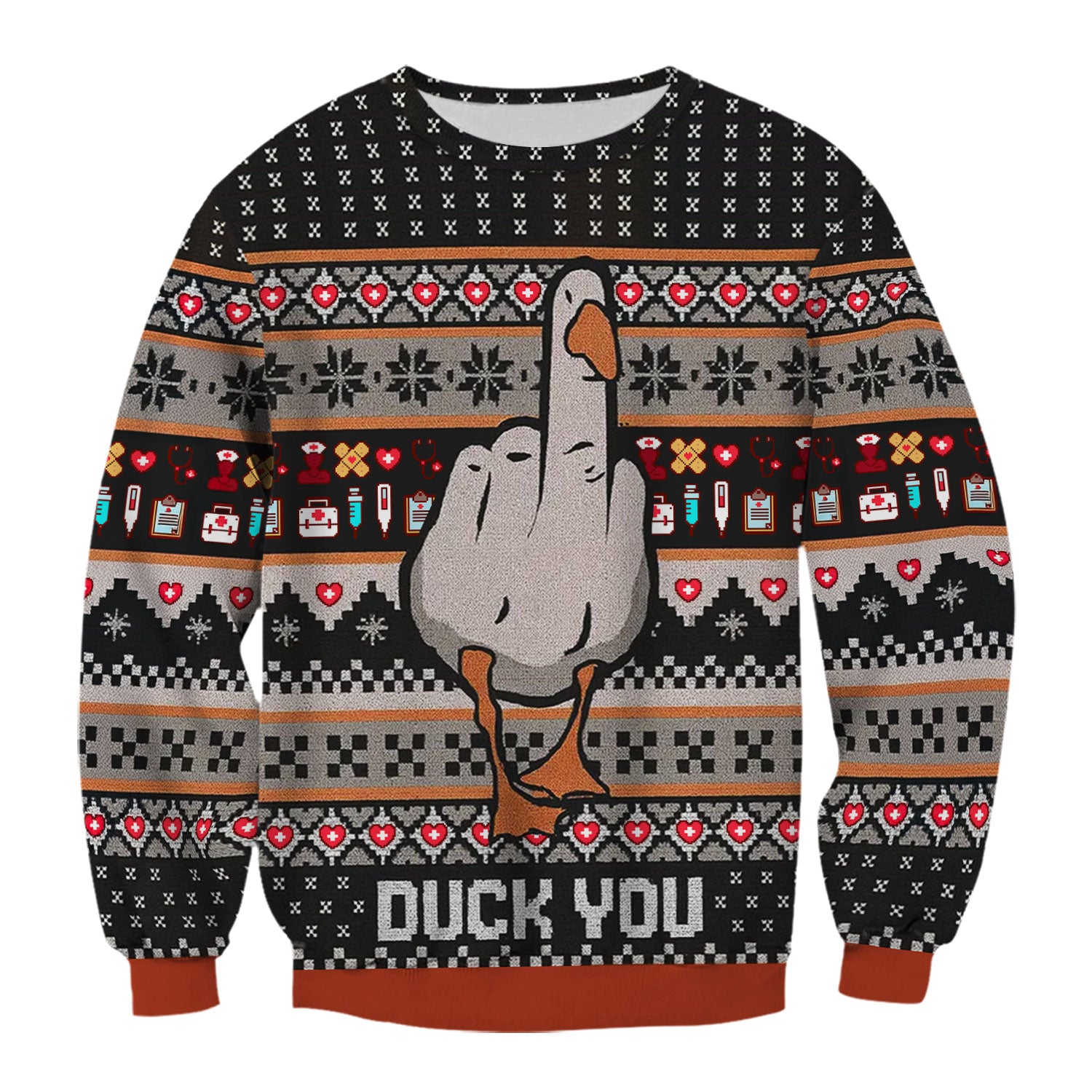 Funny Duck Scrub Top – Ugly Christmas Nurse Pattern – Humorous Medical Uniform For Nursing