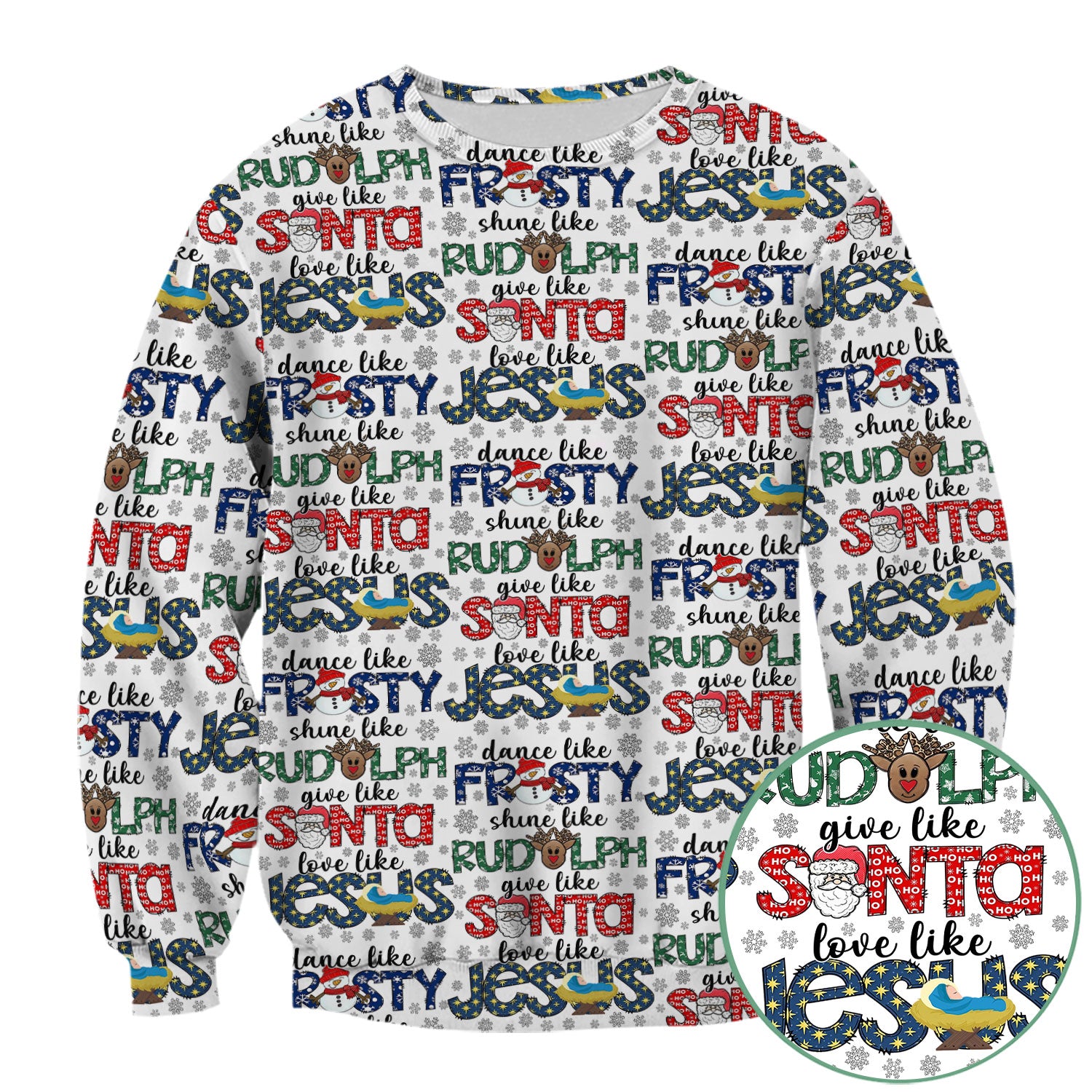 Christmas Rudolph Nurse Scrub Top for Women - Dance Like Frosty Shine Like Rudolph Give Like Santa Love Like Jesus - Holiday Med Shirt