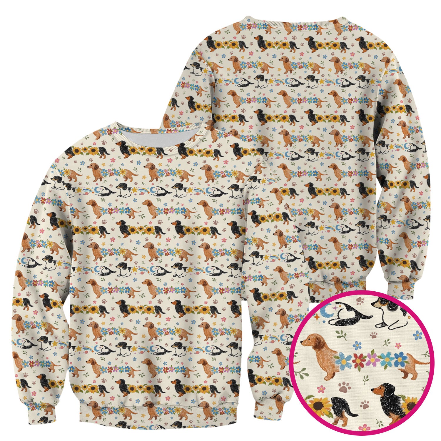 Floral Wiener Dog Pattern Scrub Top, Medical Scrubs for Nurses