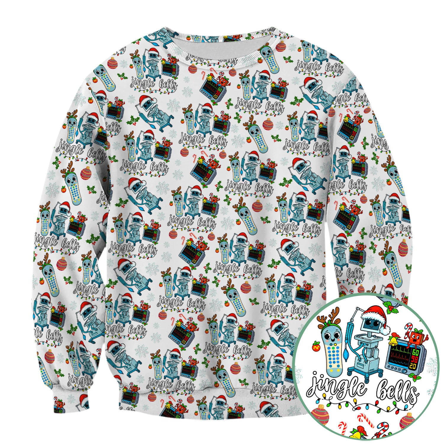 Jingle Bells Christmas Scrub Top - Funny Xmas Scrubs for Nurses - Breathable Fabrics Nursing Uniform for RN CNA LPN