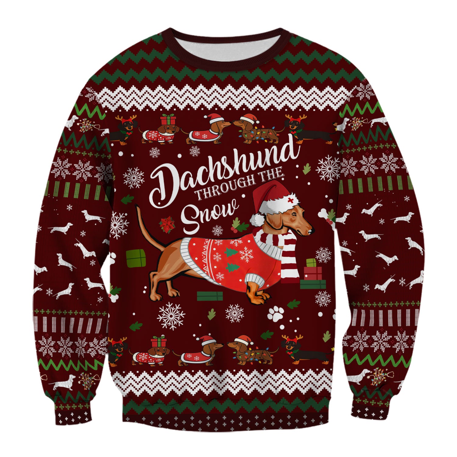 Dachshund Through the Snow - Funny Christmas Scrub Top - Wiener Dog Lover Gift - Holiday Medical Uniform