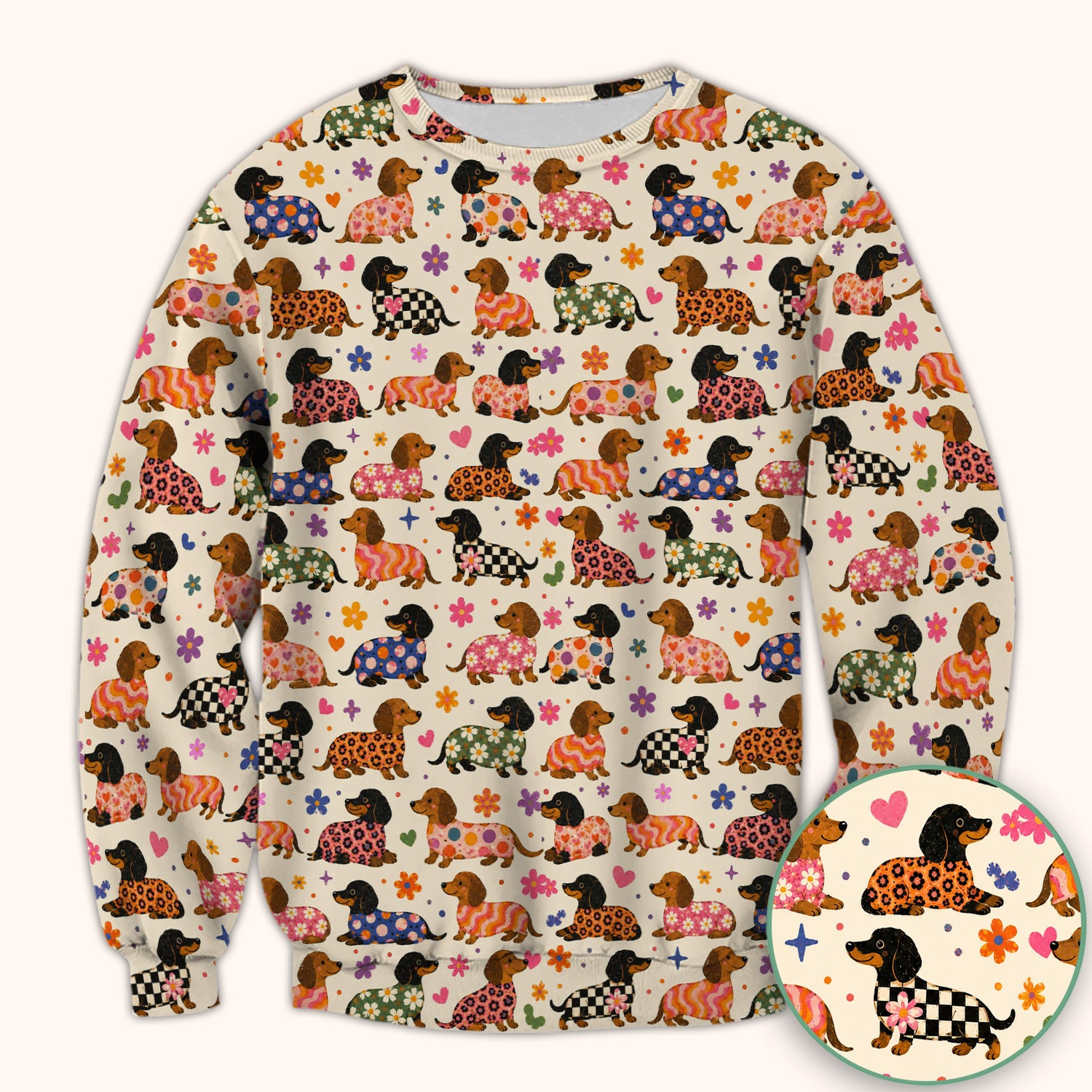 Floral Dachshund Print Scrub Top, Comfortable Scrubs for Nurses