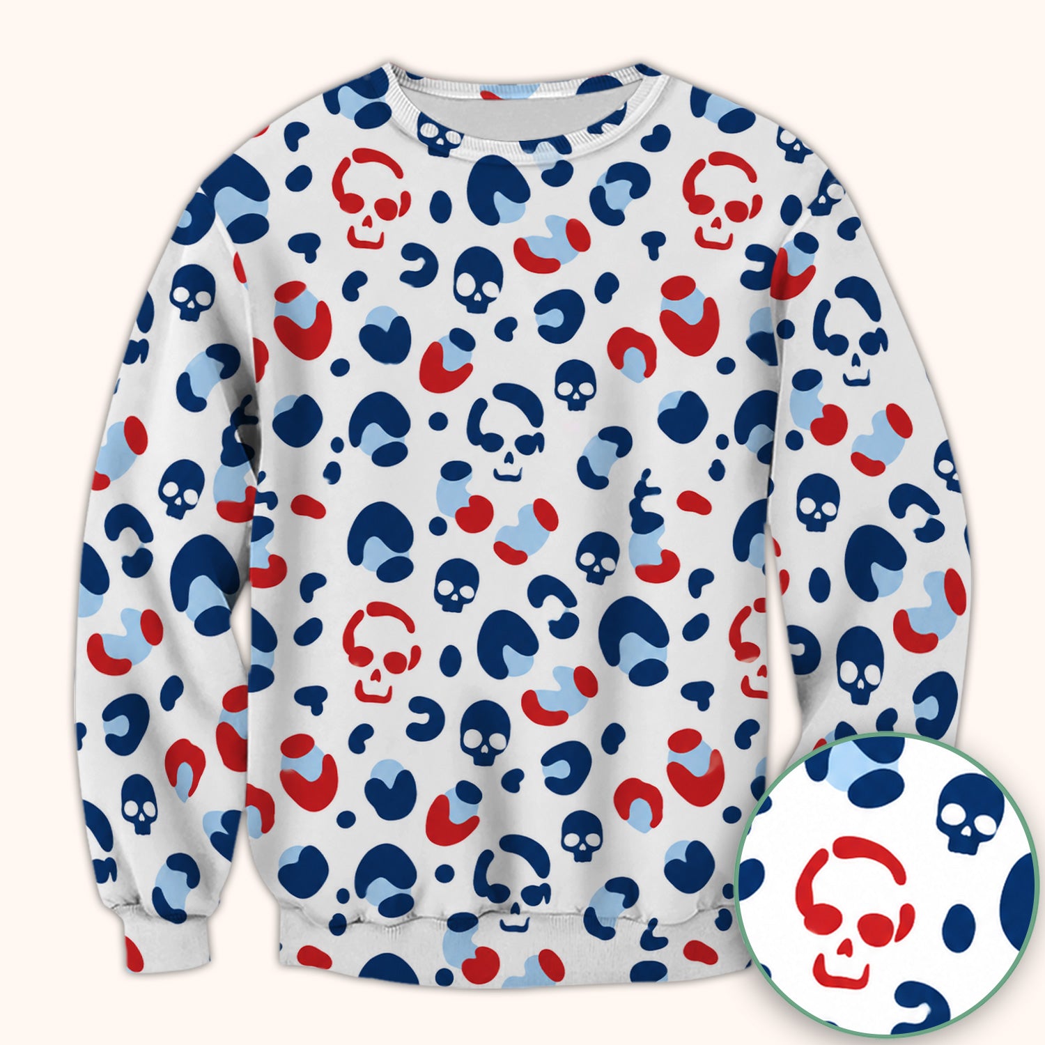 Red Blue Skull Leopard Pattern Scrub Top, Comfortable Scrubs for Nurses
