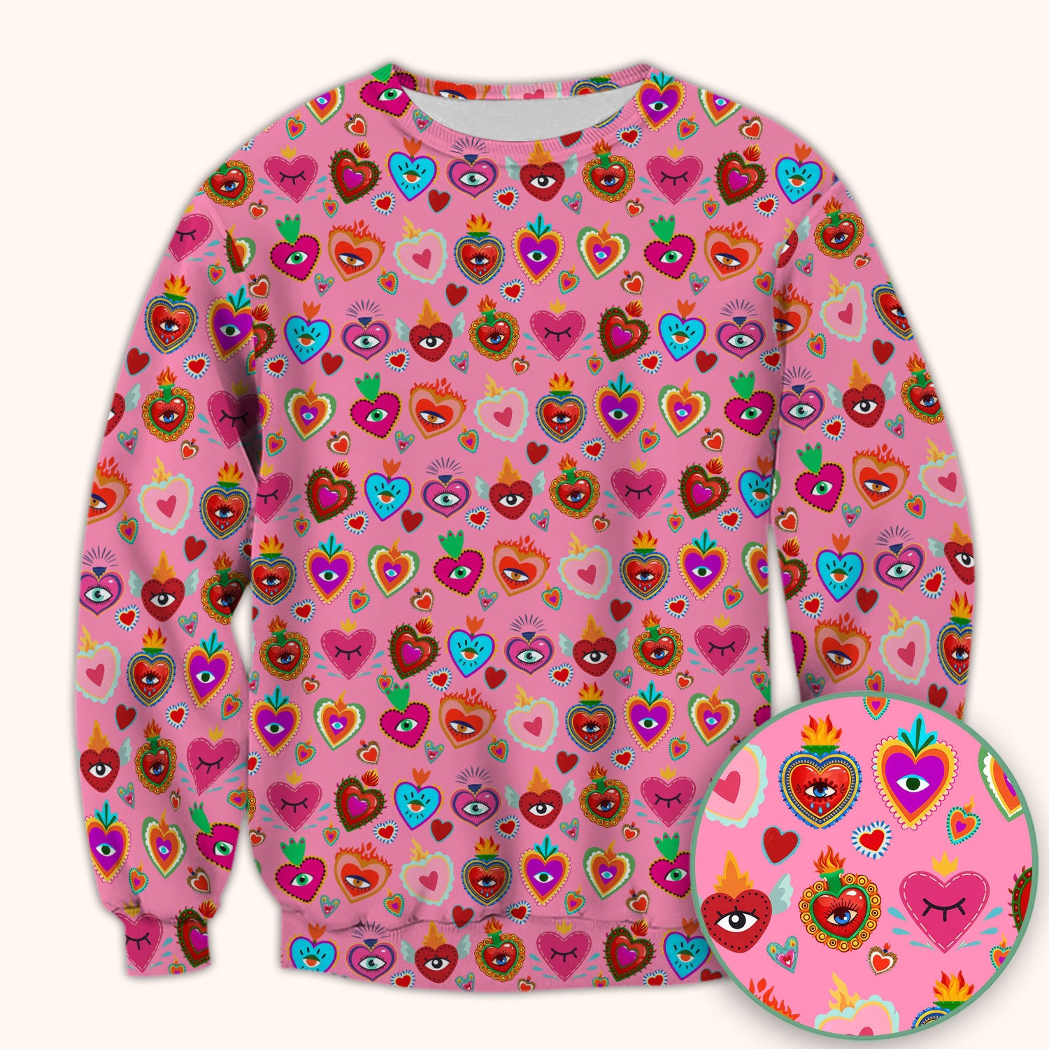 Valentine Colorful Sacred Heart Print Medical Scrub Top, Comfortable Scrubs for Nurses