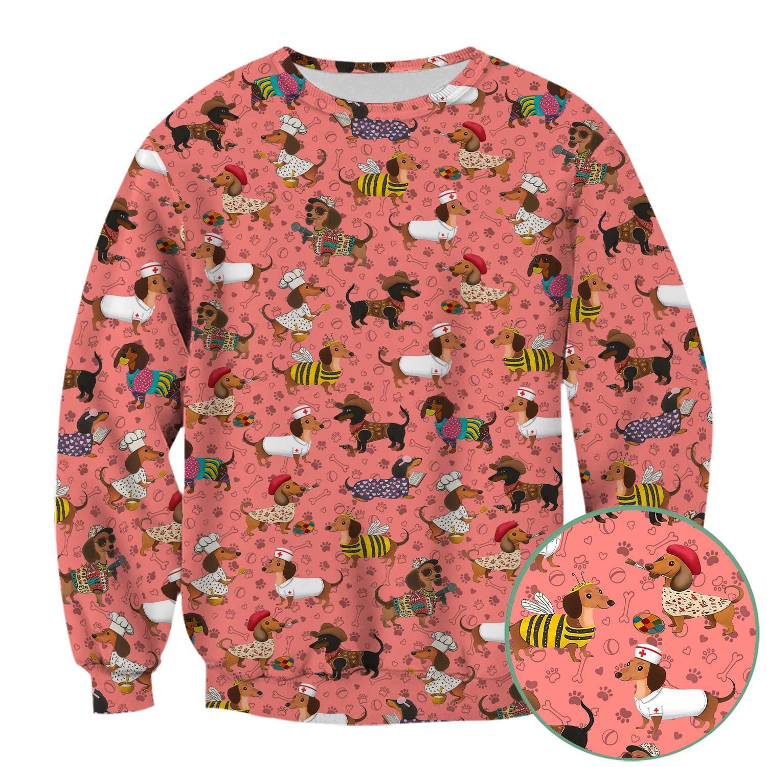 Funny Wiener Dog Nurse Scrub Top - Dachshund in Bee, Chef, Nurse Costumes - Cute Sausage Dog Medical Shirt for Women RN CNA LPN