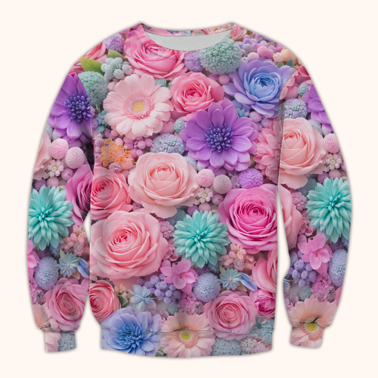 Pastel Floral Dream Scrub Top, Soft Pink Rose & Candy Color Bloom Nursing Uniform
