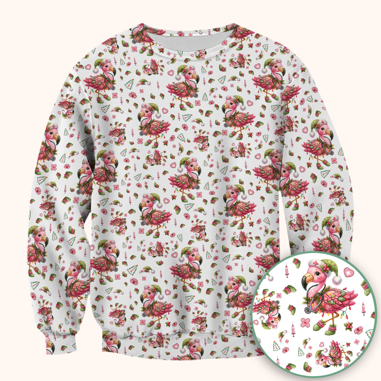 Flamingo Scrub Top for Nurse - Funny Christmas Medical Shirt - Holiday Christmas Gift for Healthcare Workers